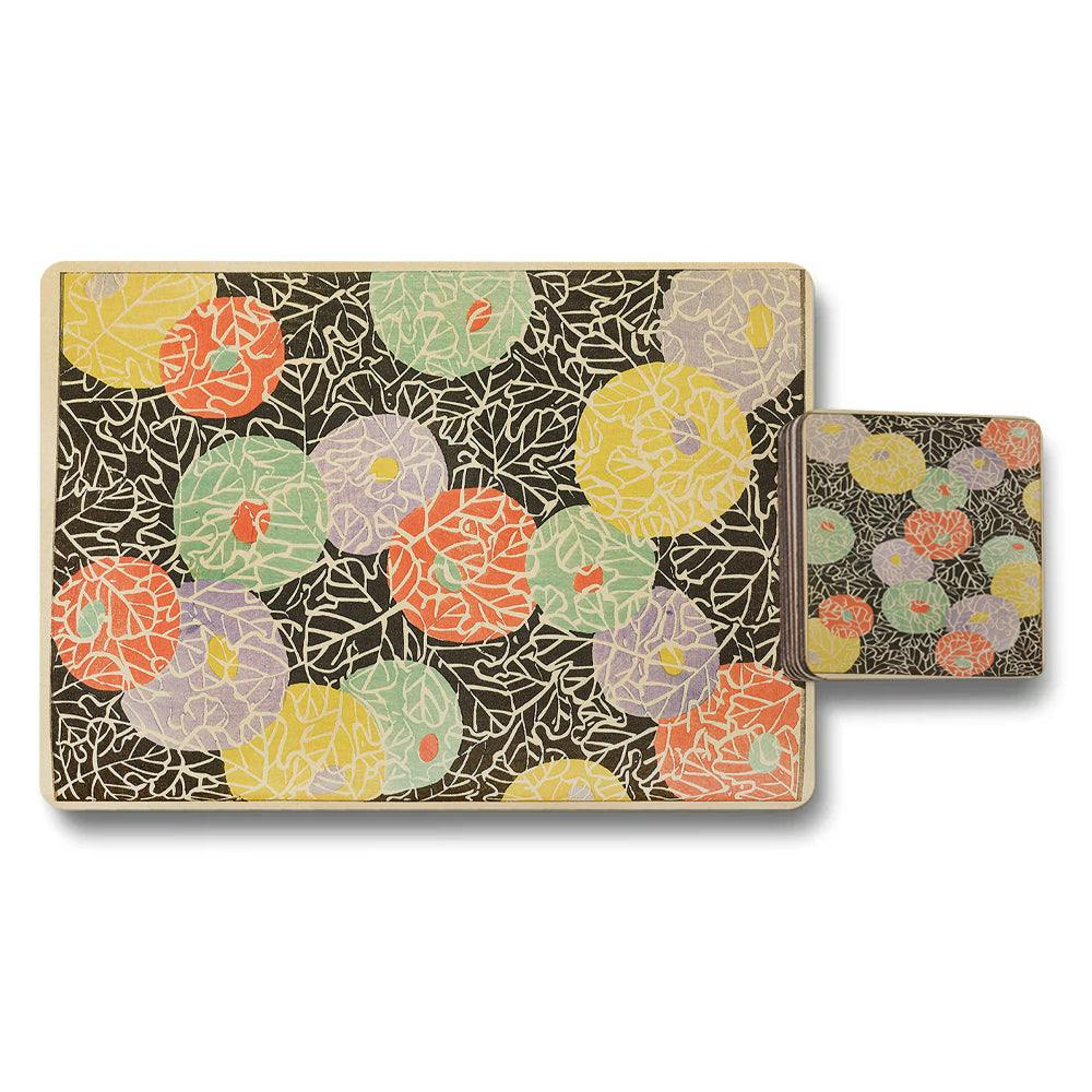 Rackhams Set Of 12 Placemats And Coasters With Designer Artwork And Wood Bottom