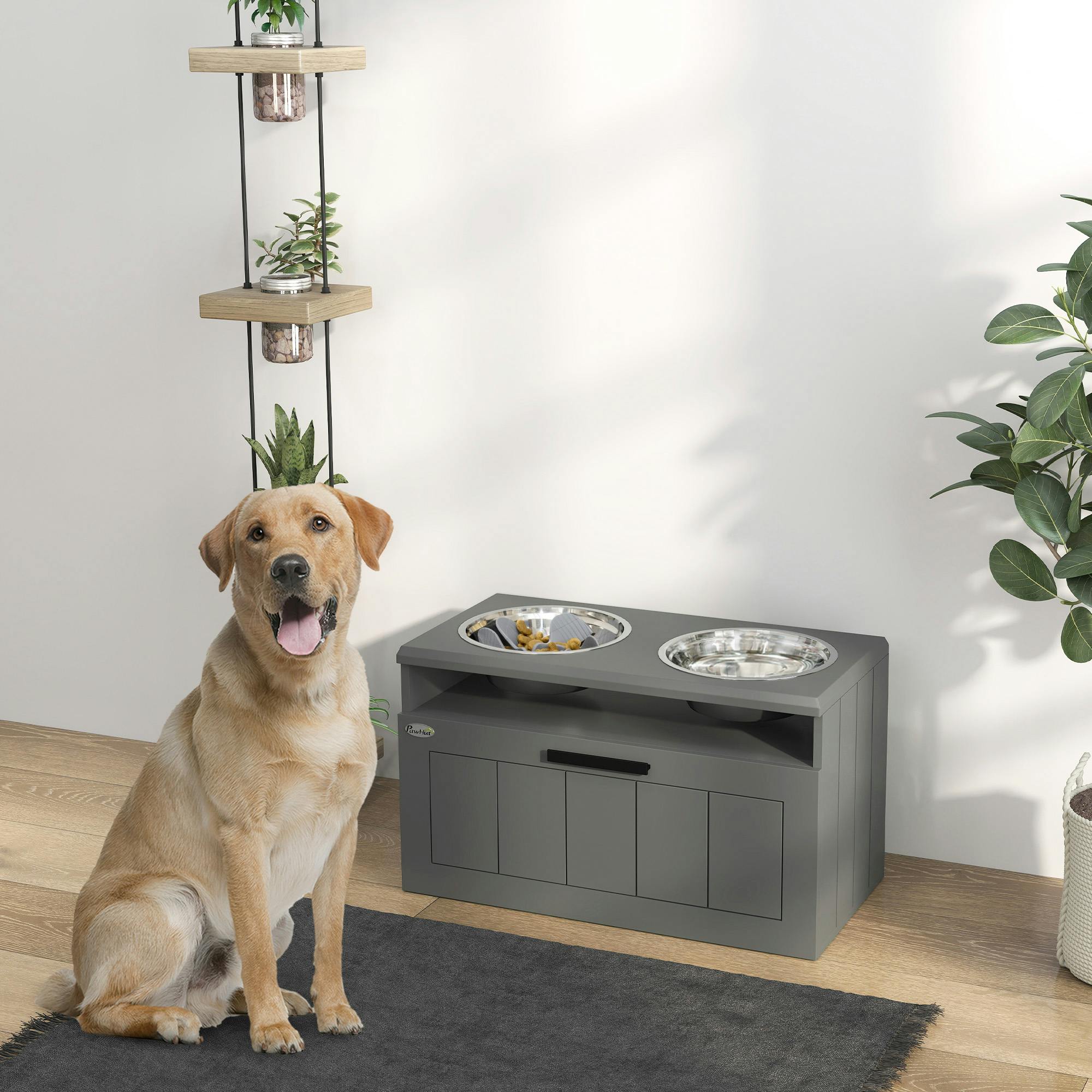B&Q - Raised Dog BowlElevated Dog Bowls With Slow Feeder MatGrey - Image 2