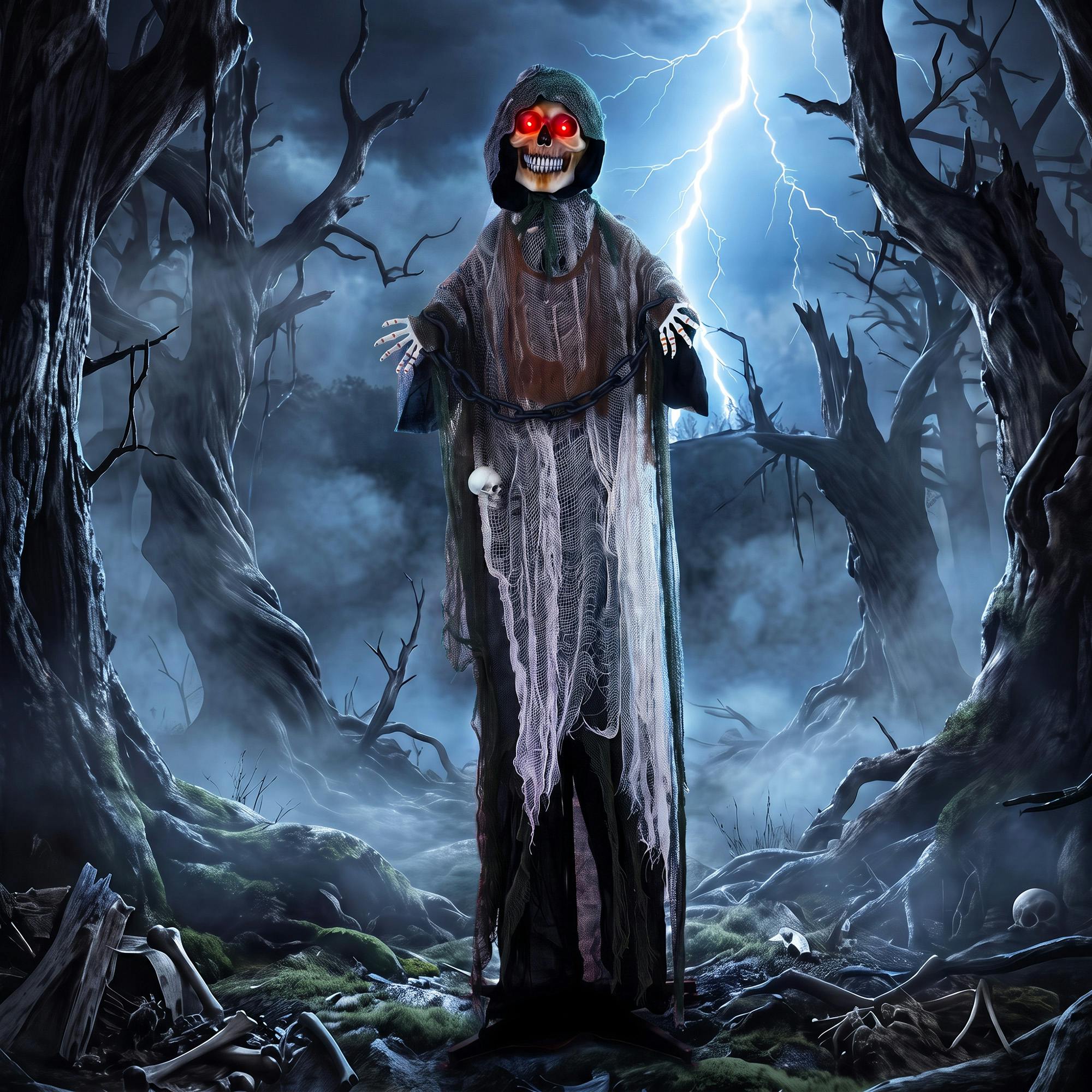 Rackhams Light/Red 170Cm Animated Halloween Grim Reaper For Cove Outdoor