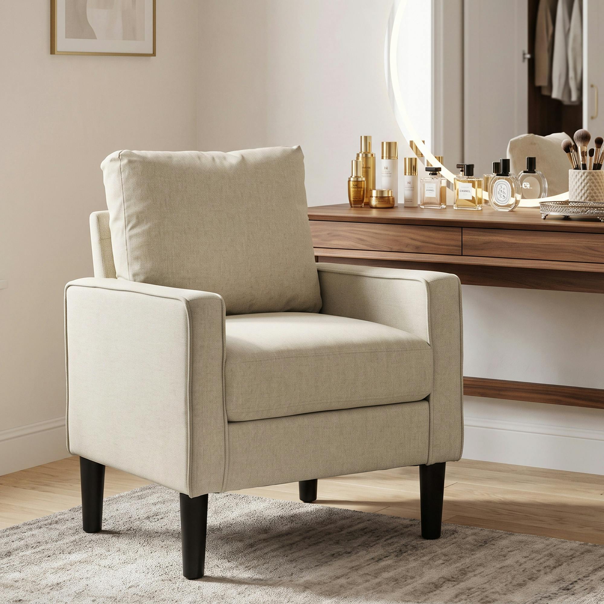 Rackhams Cream Removable Pillow Linen Accent Chair,