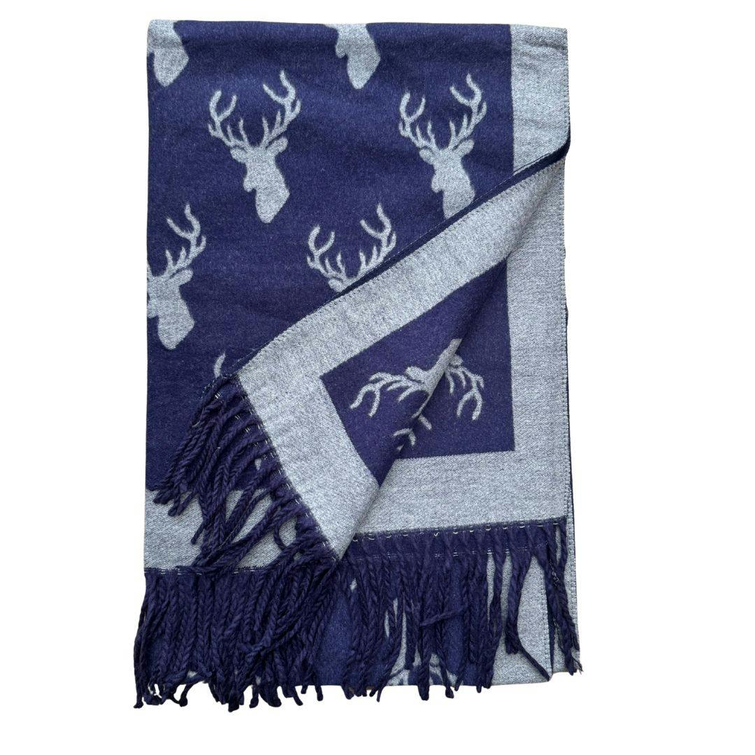 Love Emvy Grey Enchanted Stag Cashmere Warm Blanket Scarf Pashmina - Navy
