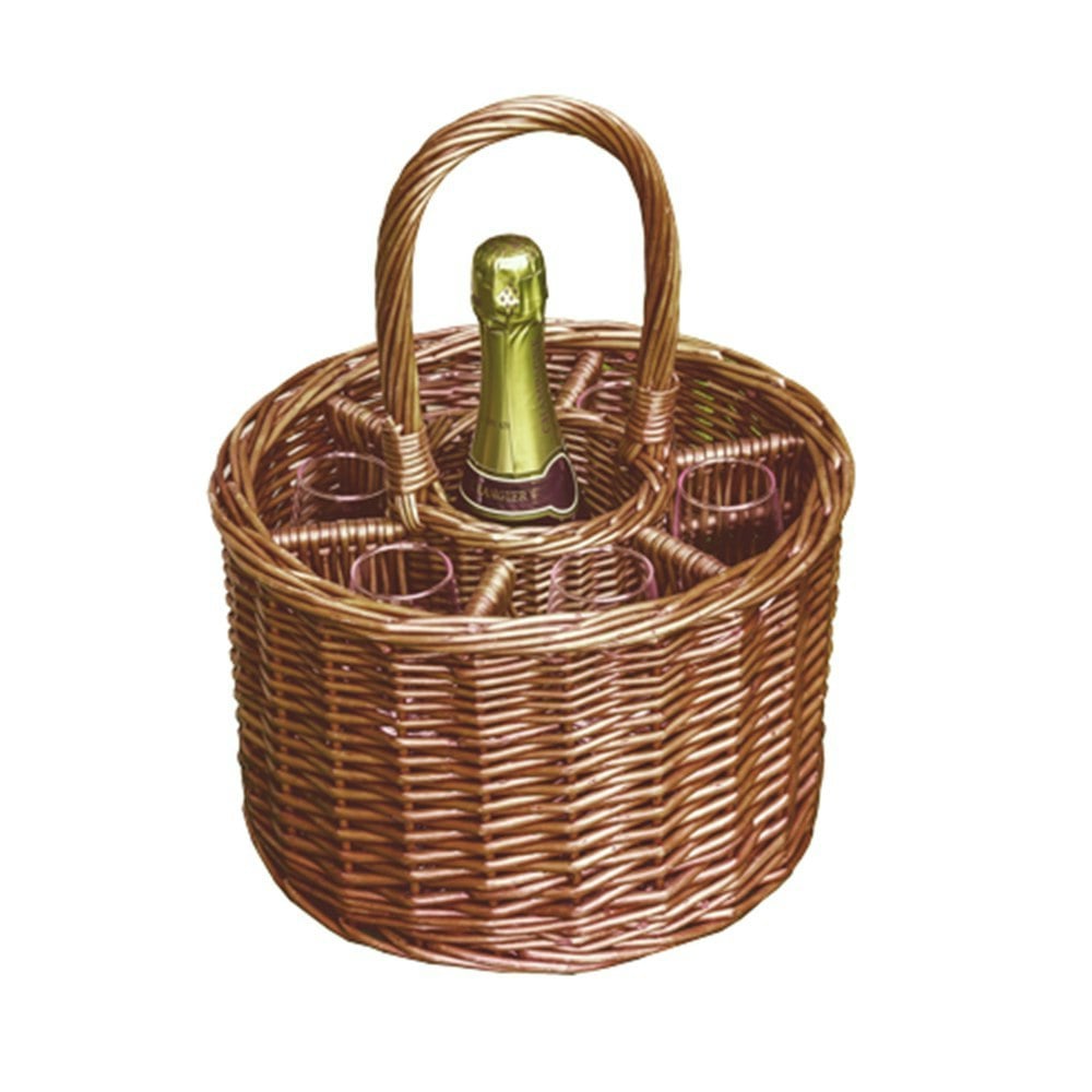 Rackhams Red Small Deluxe Wicker Single Bottle Drinks Basket