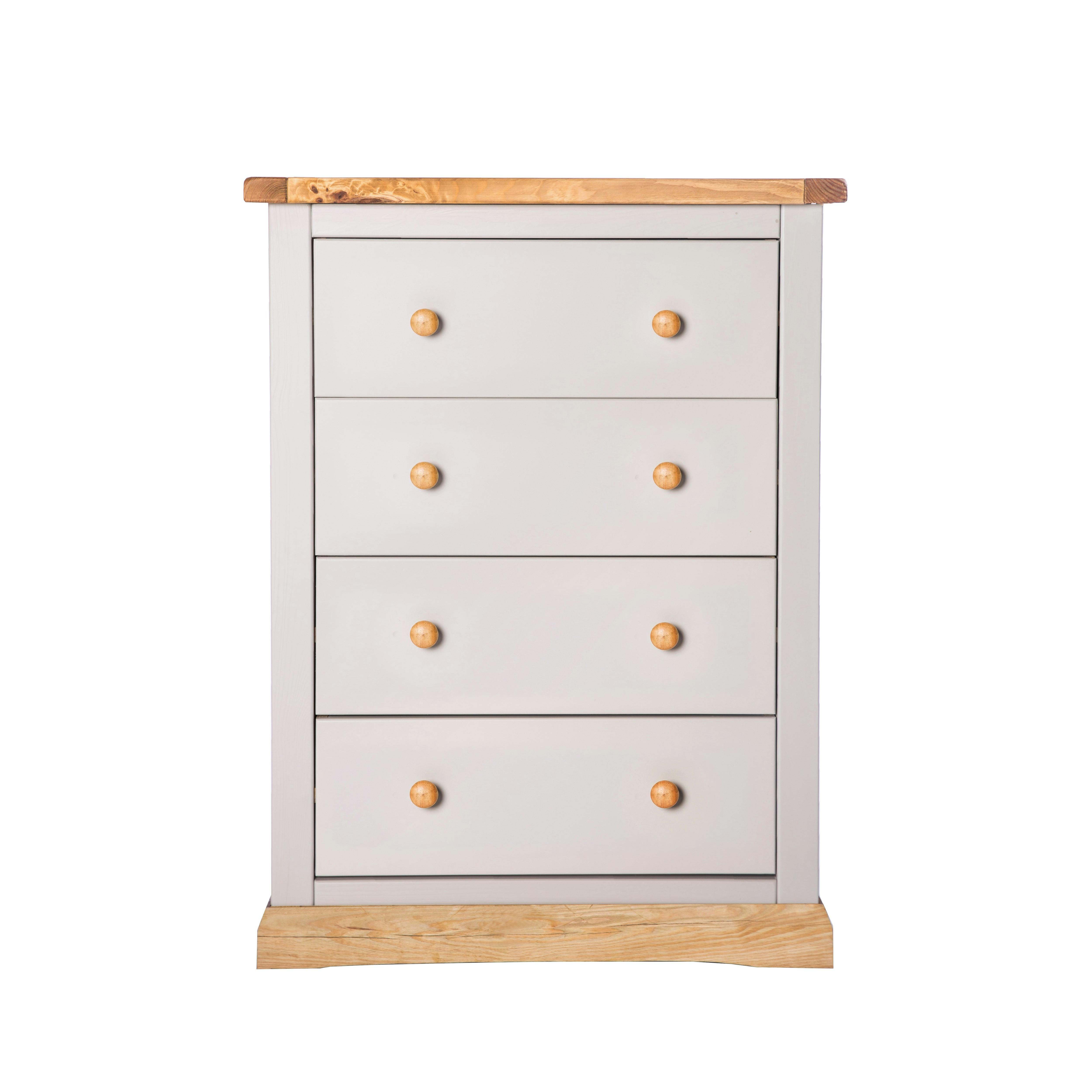 Rackhams Light/Grey Bomporto 4 Drawer Chest Of Drawers Wood Knob