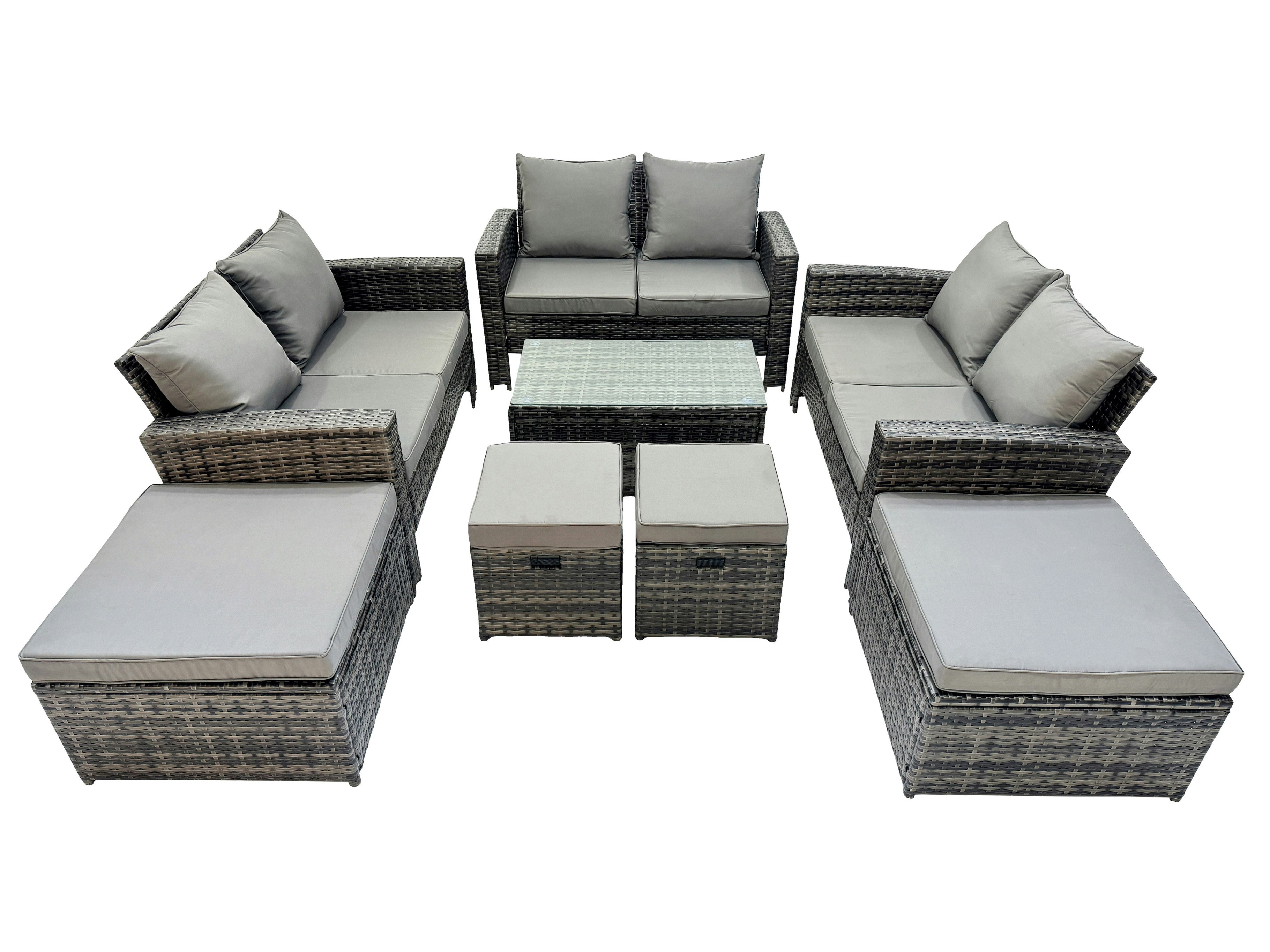 Fimous Dark/Grey Pe Rattan Garden Furniture Set Lounge Double Seat Sofa Coffee Table Set With 4 Stools Mixedmixed