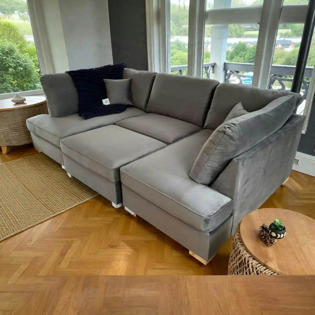 Rackhams Grey Vienna Plush Velvet U Shape Corner Sofa