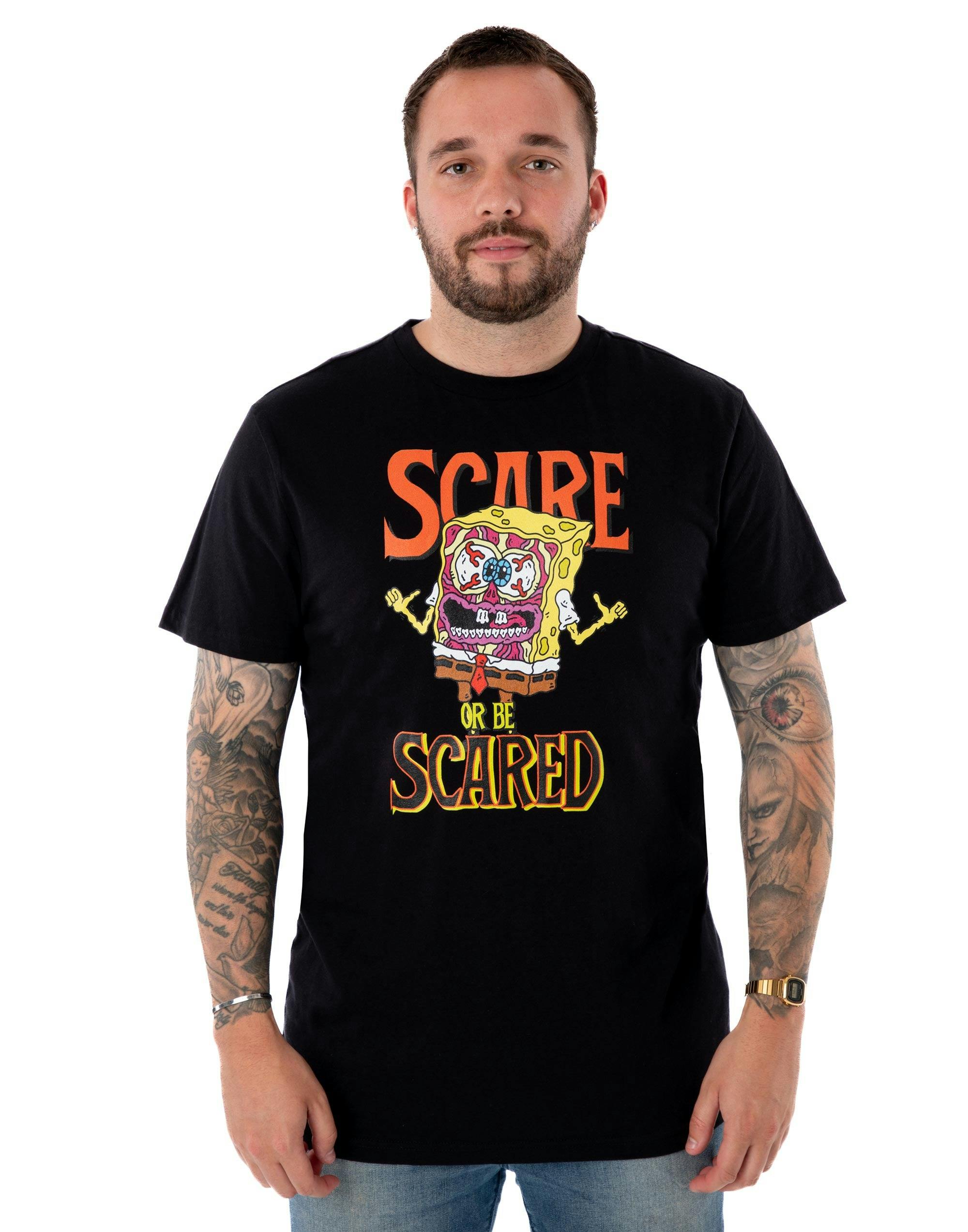 Vanilla Underground Unisex Black Spongebob Squarepants Scare Or Be Scared Short Sleeved T-Shirt - Large