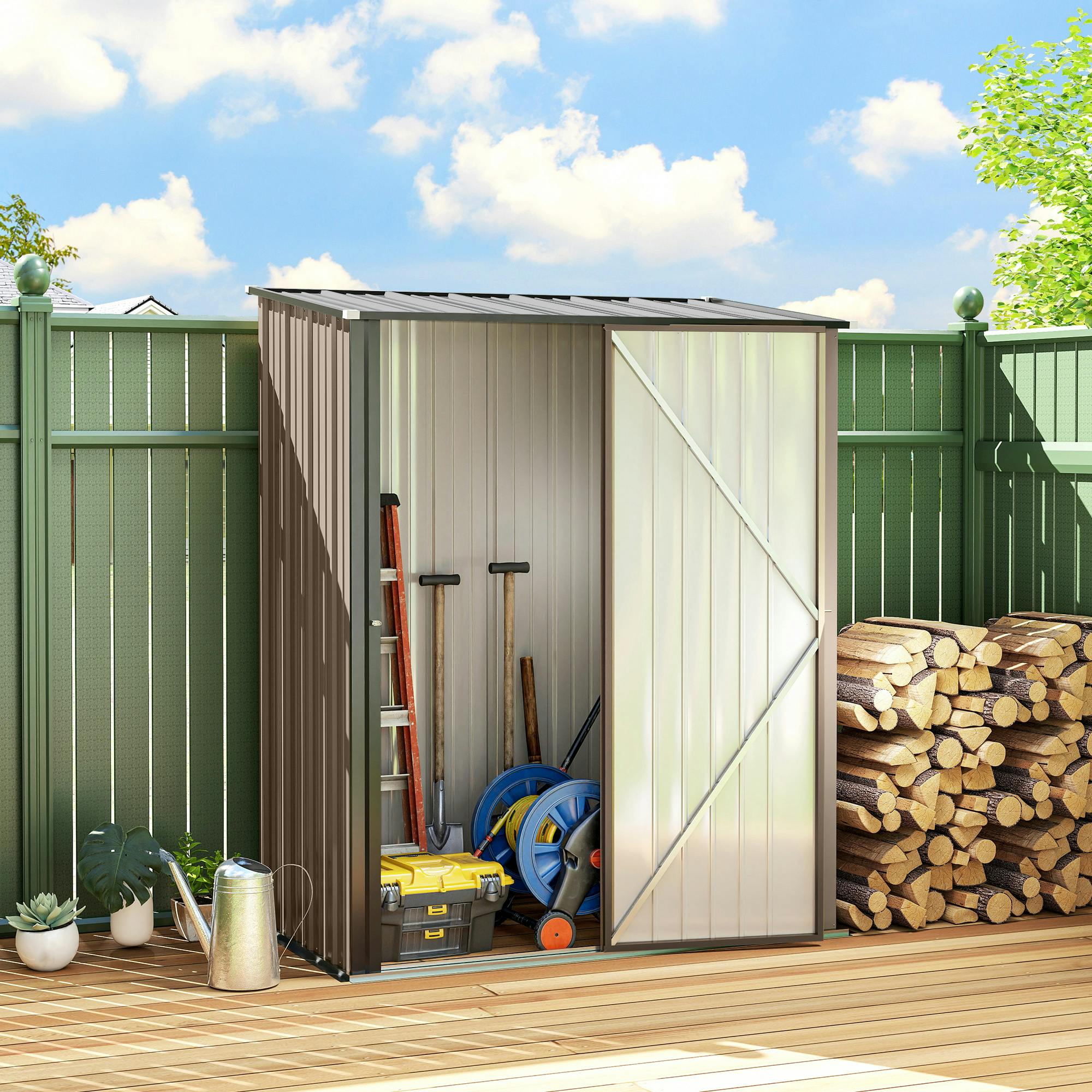 Outsunny Brown Outdoor Storage Shed W/ Lockable Door For Garden,
