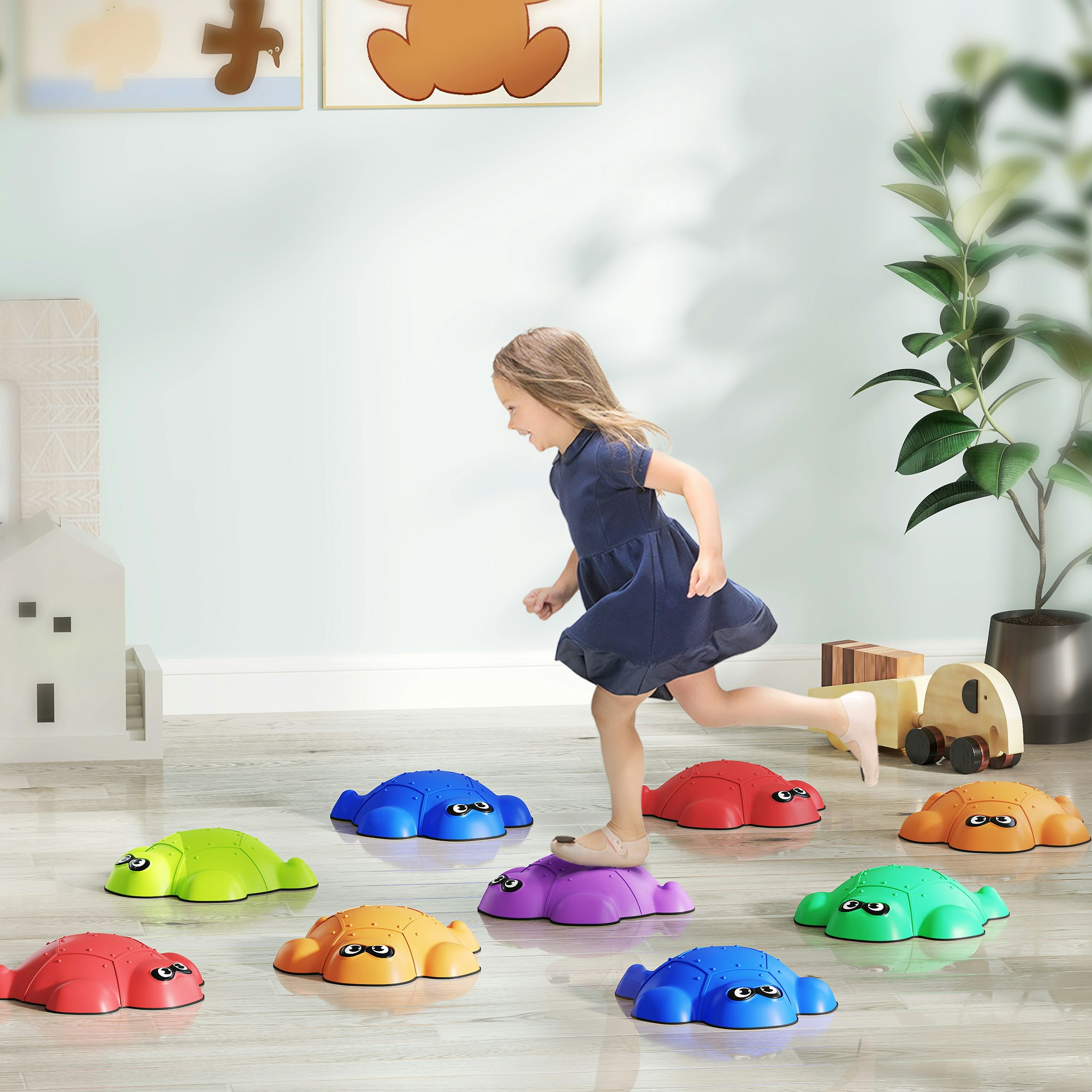 Aiyaplay 9-Piece Kids Stepping Stones, Turtle-Shaped Stackable River Stone