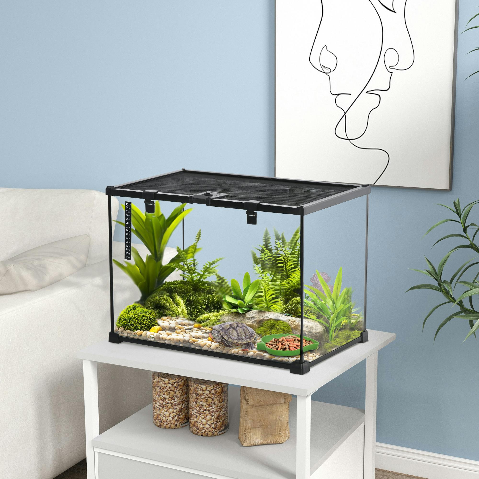Pawhut Glass Reptile Terrarium Habitats For Lizards, Frogs, Snake - 50Cm X 30Cm X 35Cm