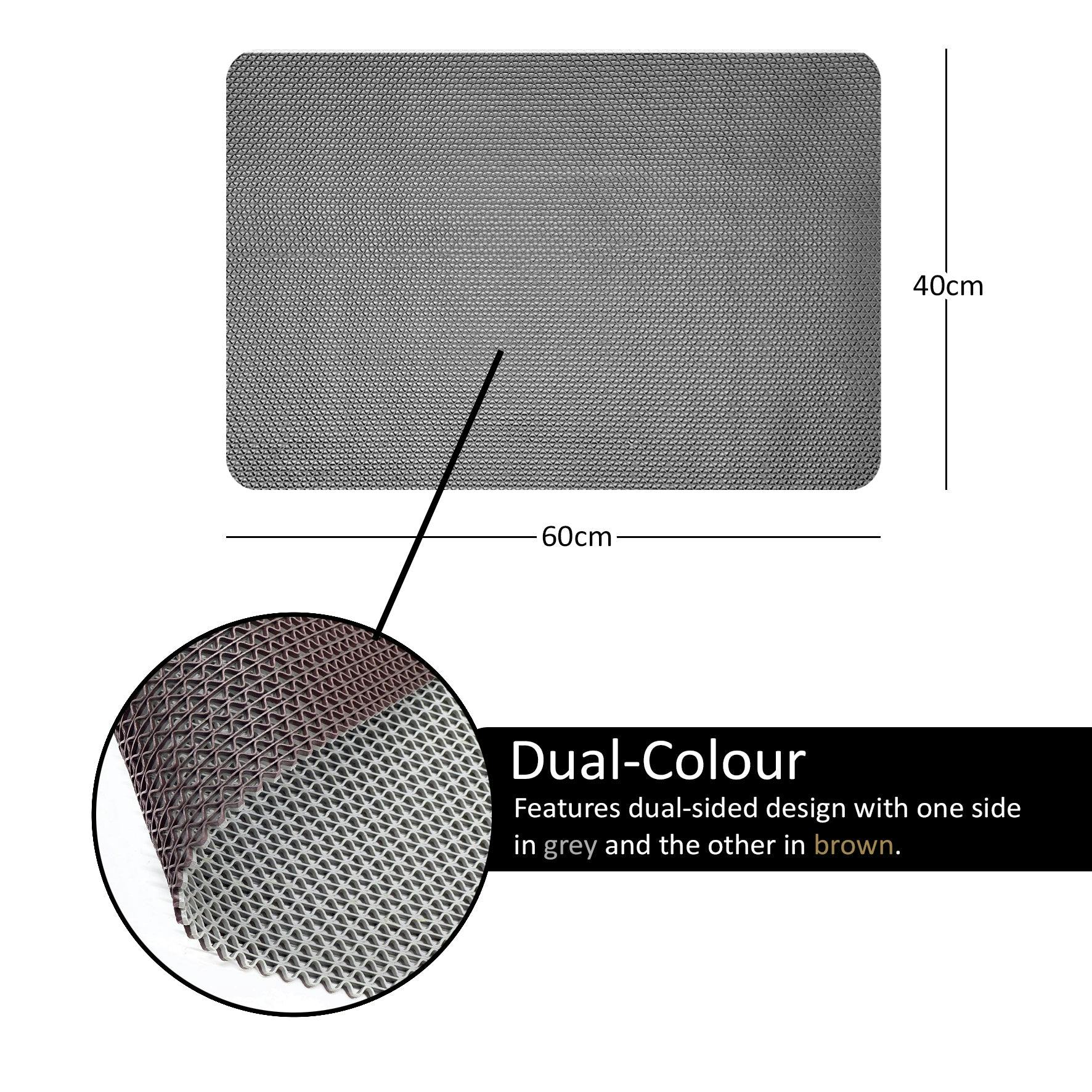 Nicoman Grey/Brown Reversible Dual-Colour Pvc Shower Bathroom Anti Slip Mat - 60X40cm