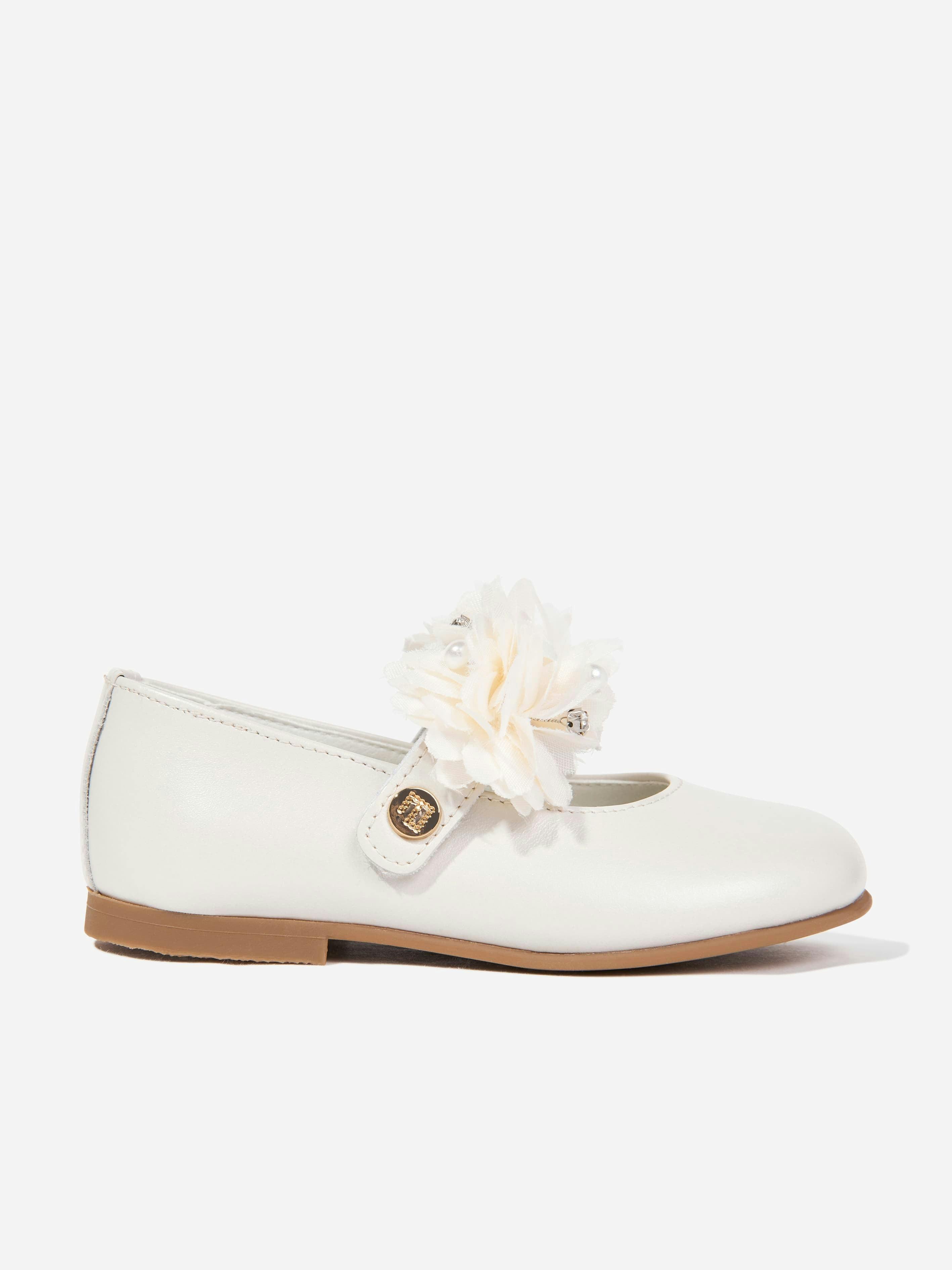 Andanines Girls Gold Leather Flower Pumps In - Eu 22 Uk 5