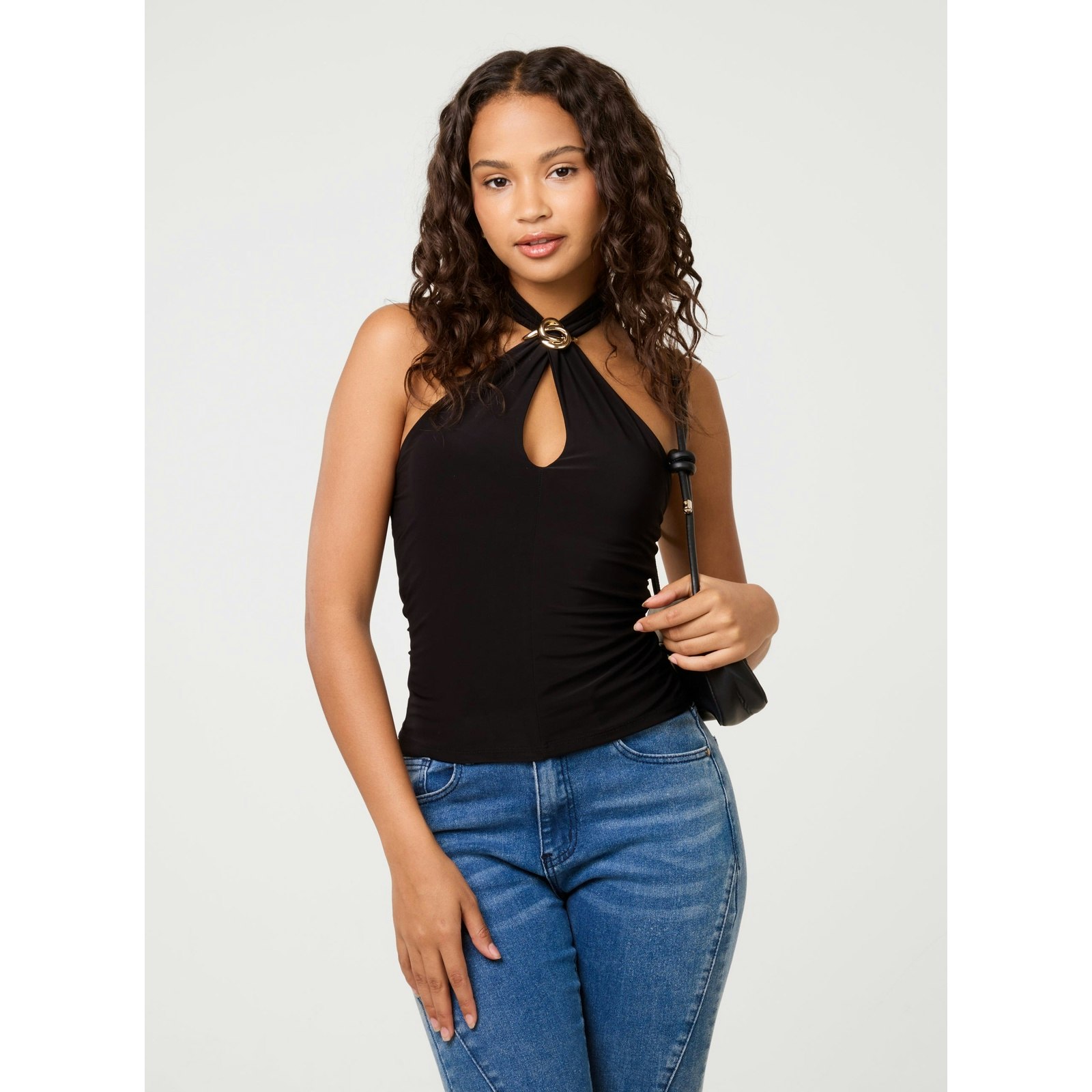 Pink Vanilla Pink/Black Vanilla Keyhole Halter Top - L