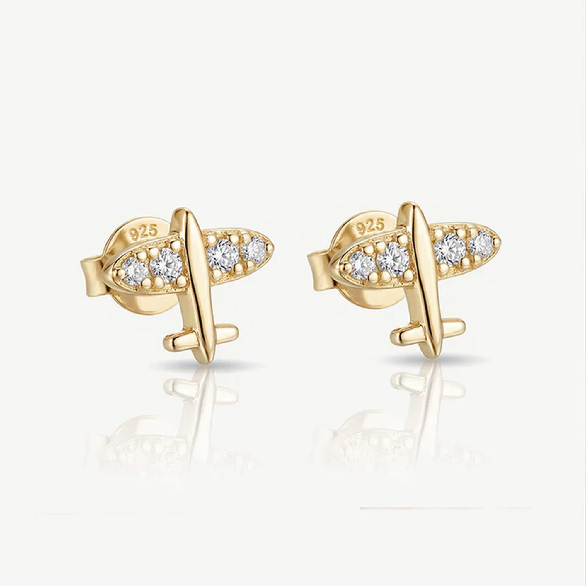Muchv Gold Tiny Airplane Stud Earrings