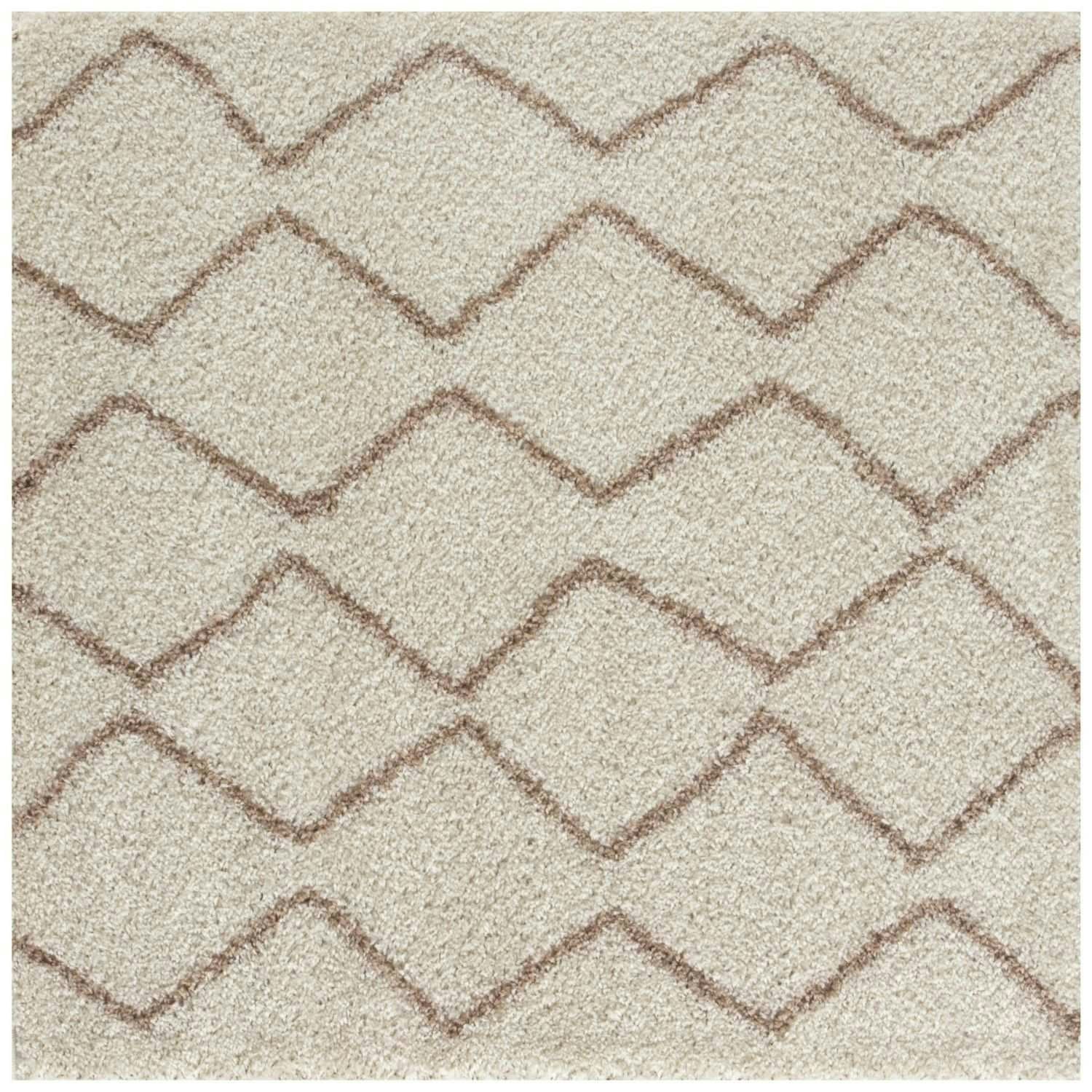 The Rugs Ivory/Beige Moroccan Shaggy Rug | 830 - 120X120 Cm