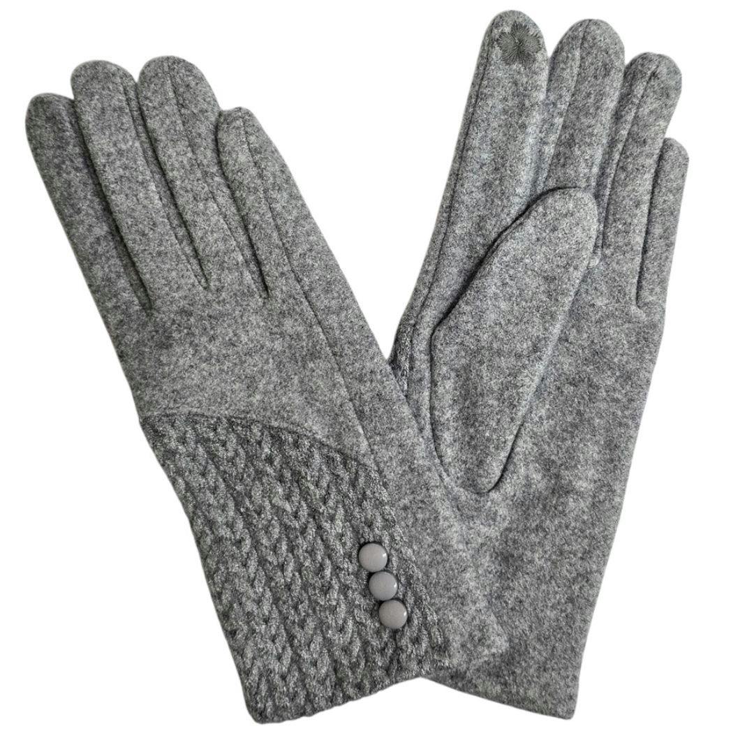 Love Emvy Women's Light/Grey Cashmere Blend Gloves With Button Detailing