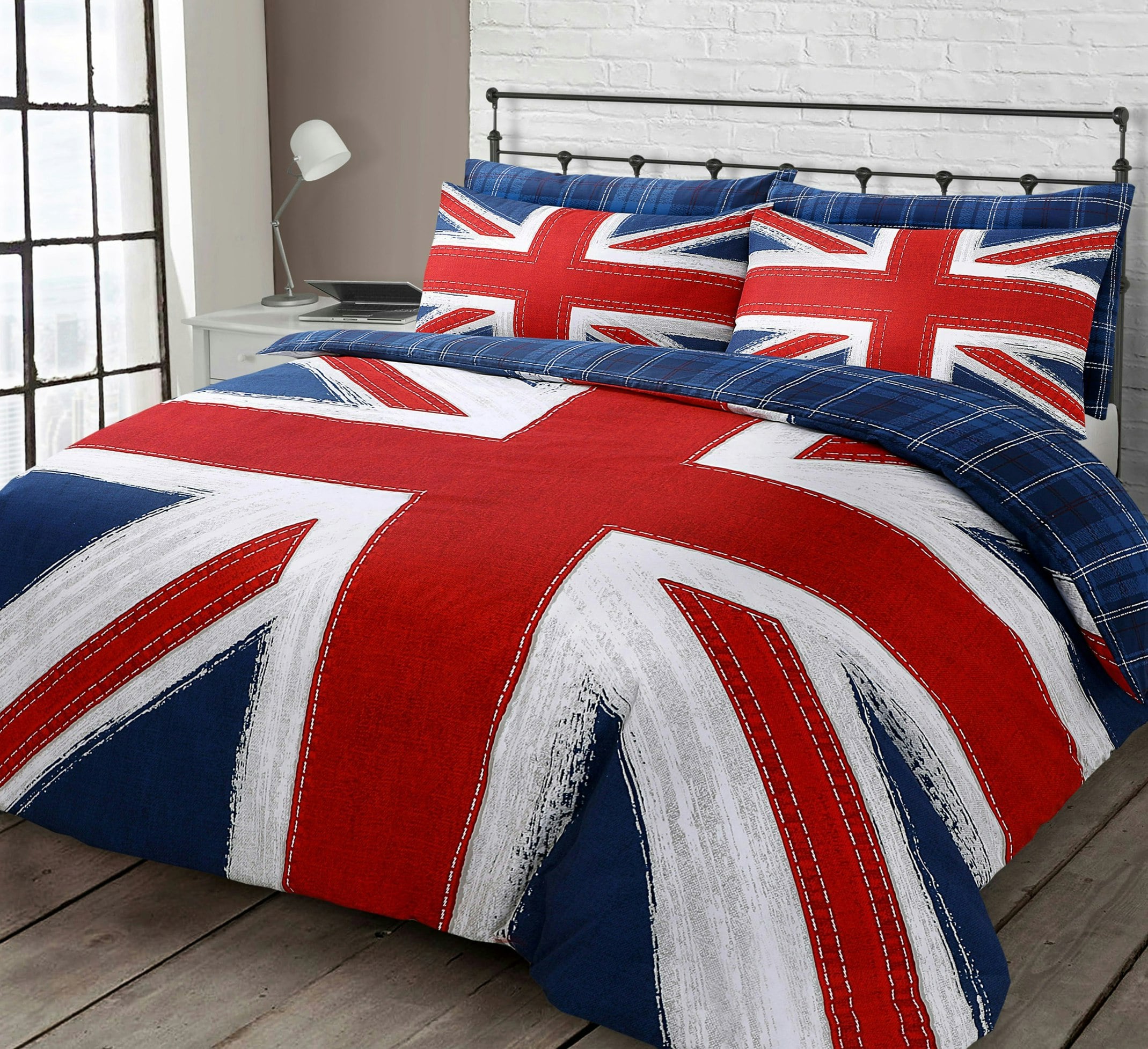 Rackhams Blue Union Jack Reversible Printed Cotton Blend Duvet Cover And Pillowcase Set - Double