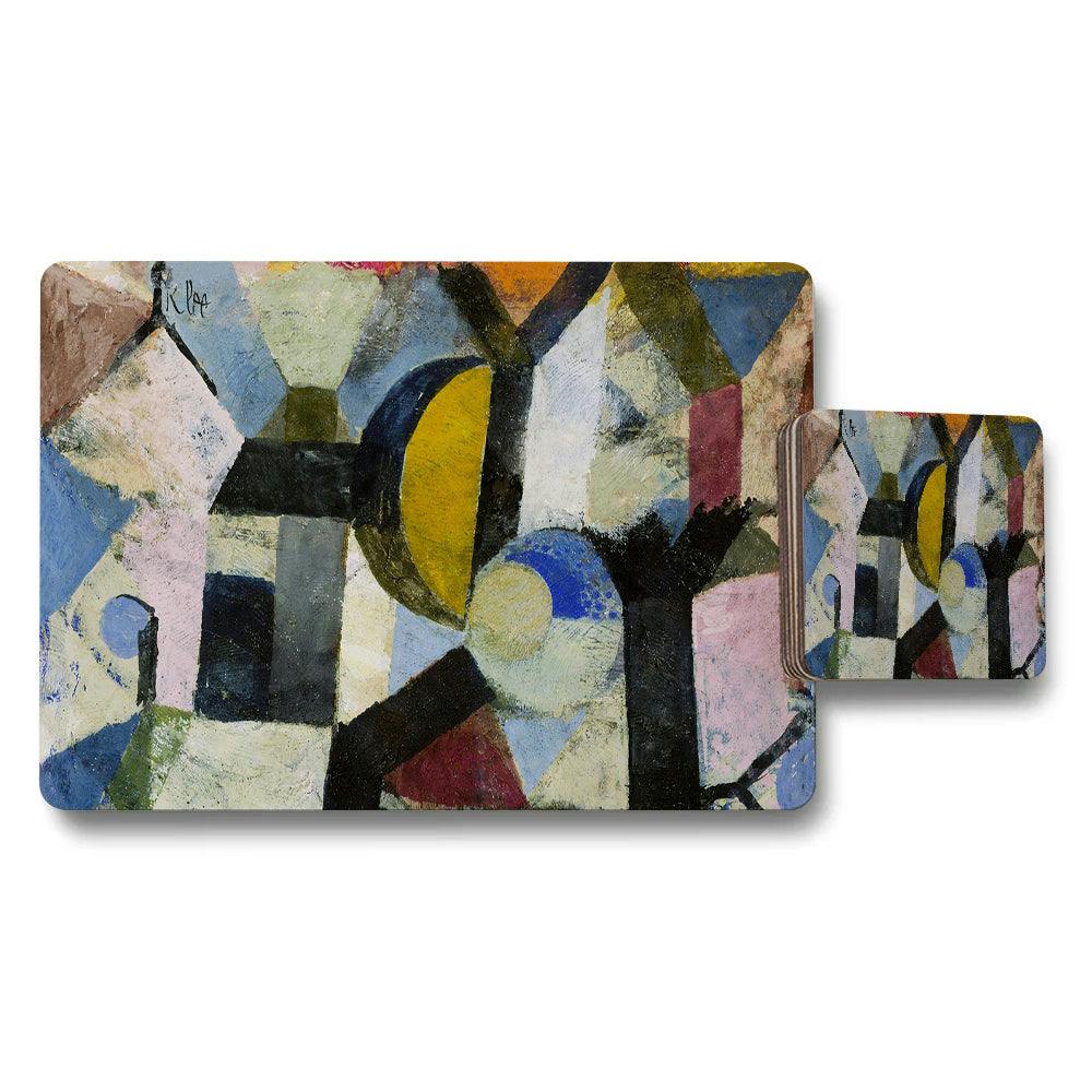 Benjamin Tate Design Abstract Art Placemat And Coaster Set With Geometric Color Blocks