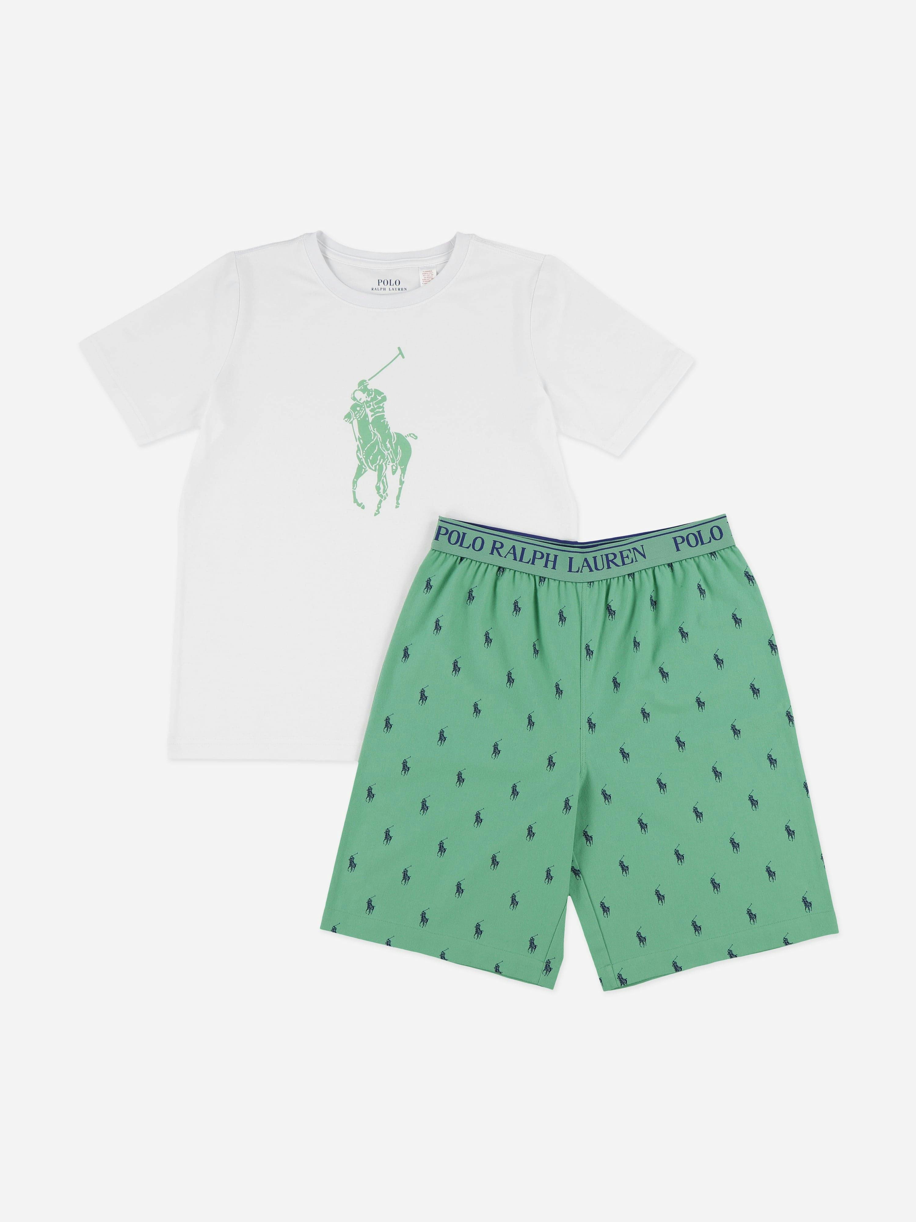 Ralph Lauren Kids Boys Green Ralph Lauren Logo Short Pyjama Set In - 7 Yrs