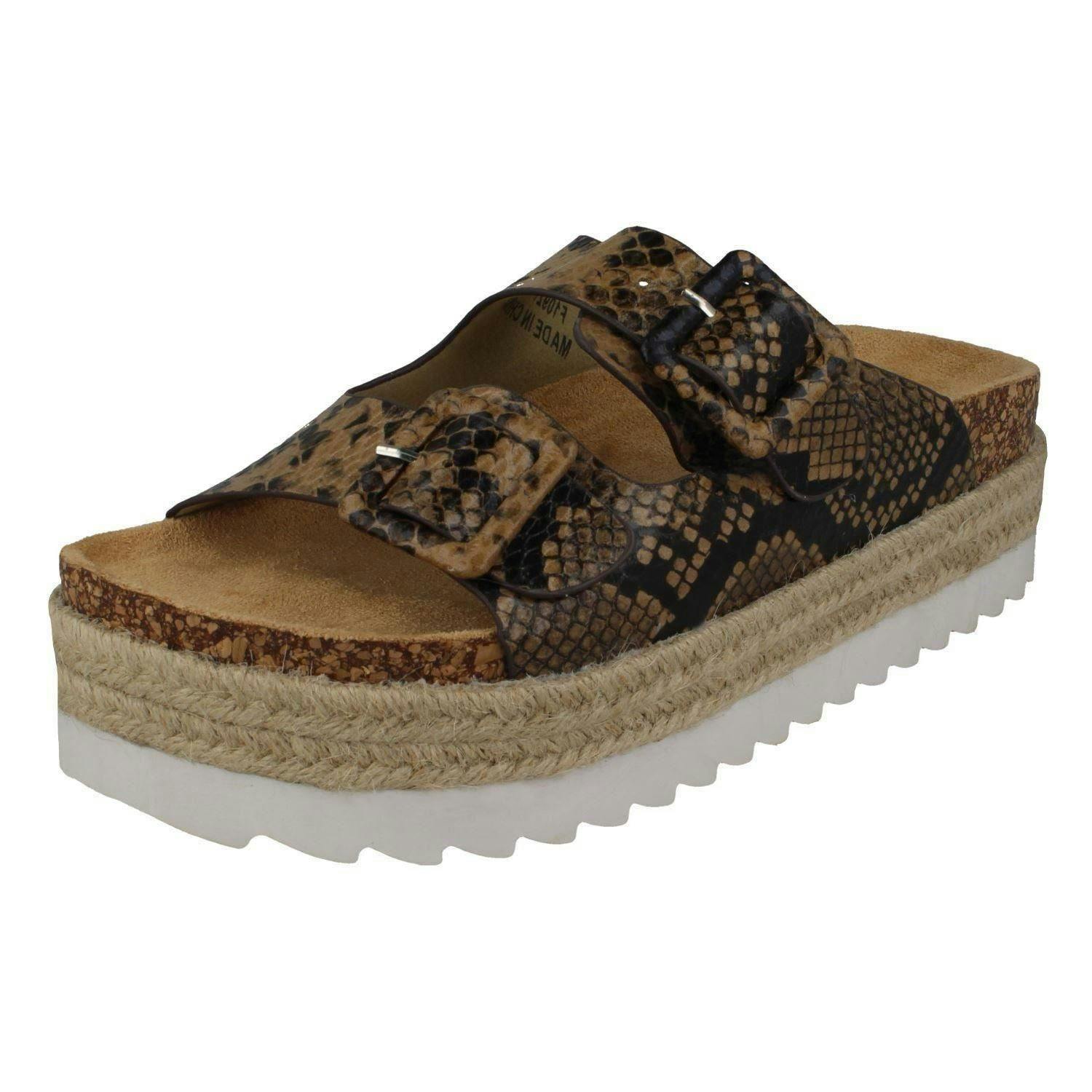 Down To Earth Women's Flatform Mules F10921 - Tan - Uk 6