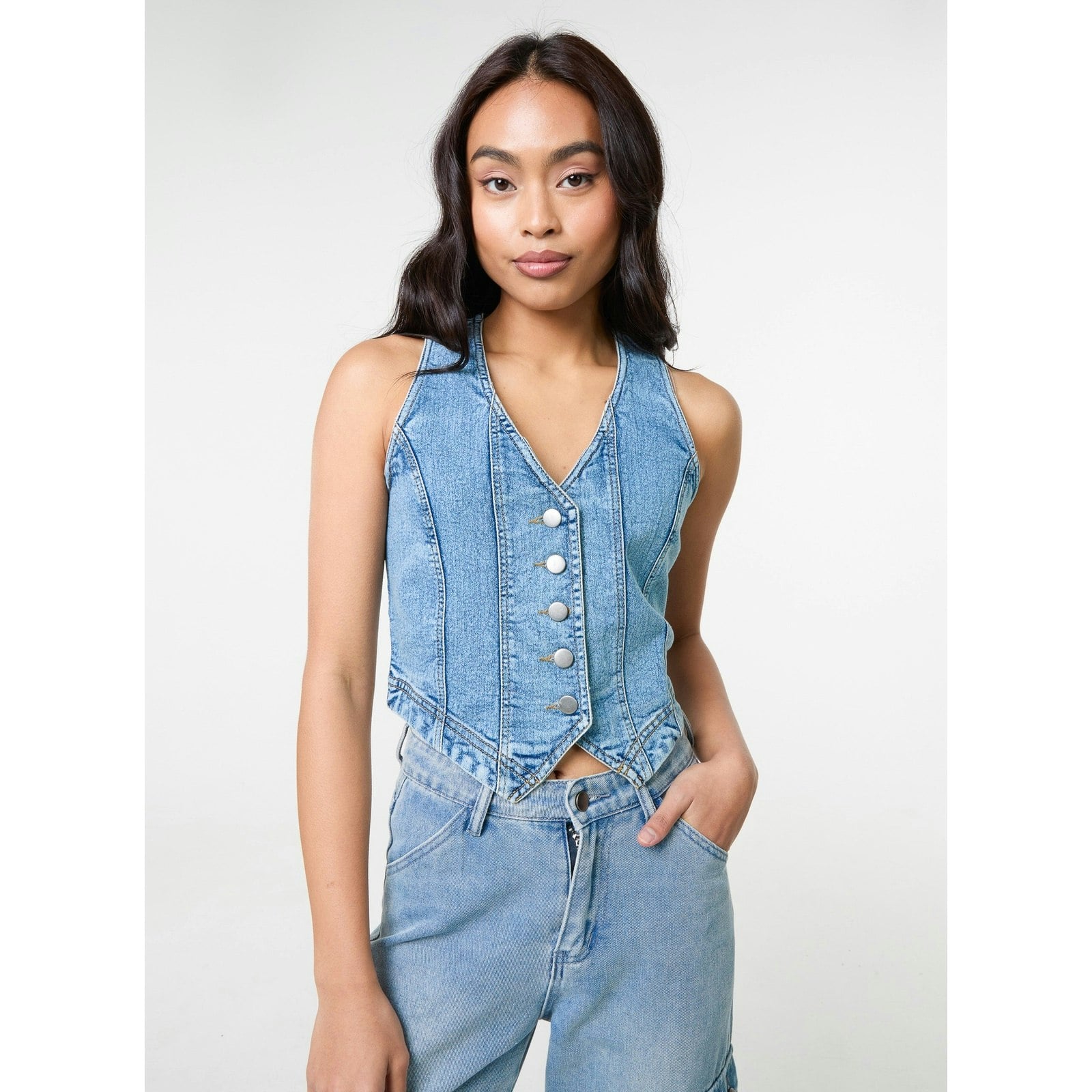 Pink Vanilla Pink/Light/Blue Vanilla Denim Fitted Waistcoat - L