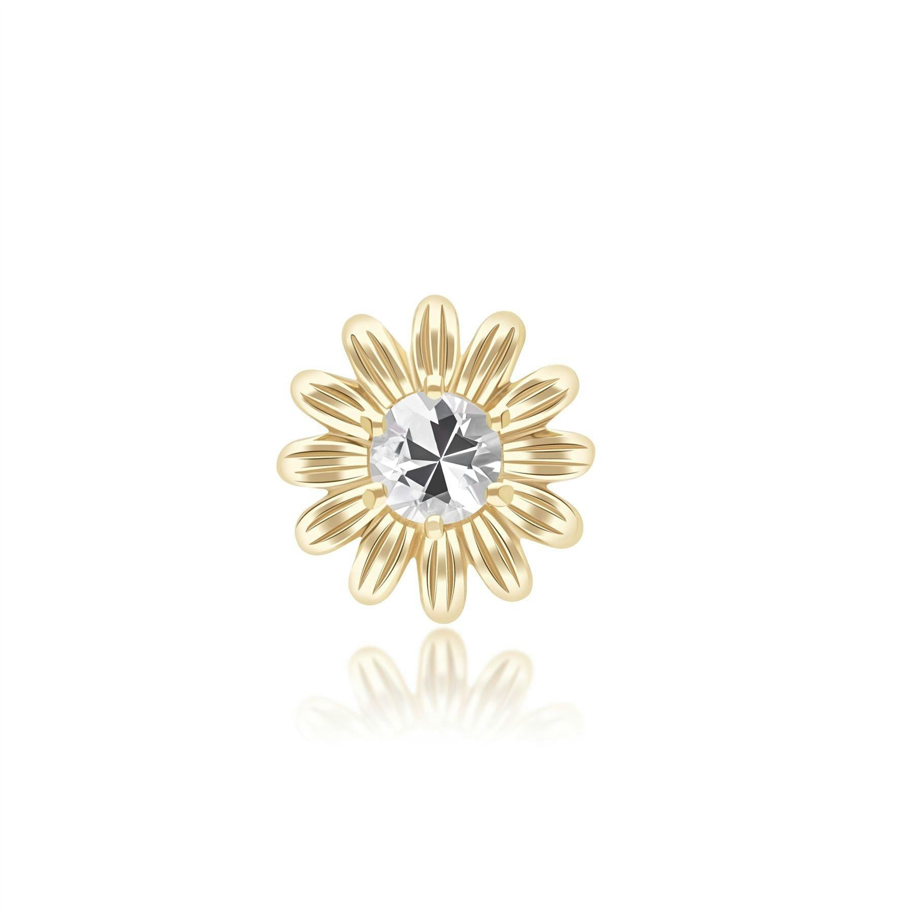 Gemondo White/Yellow/Gold Gardenia Daisy Sapphire Floral Halo Flower Pin In Solid 9Ct