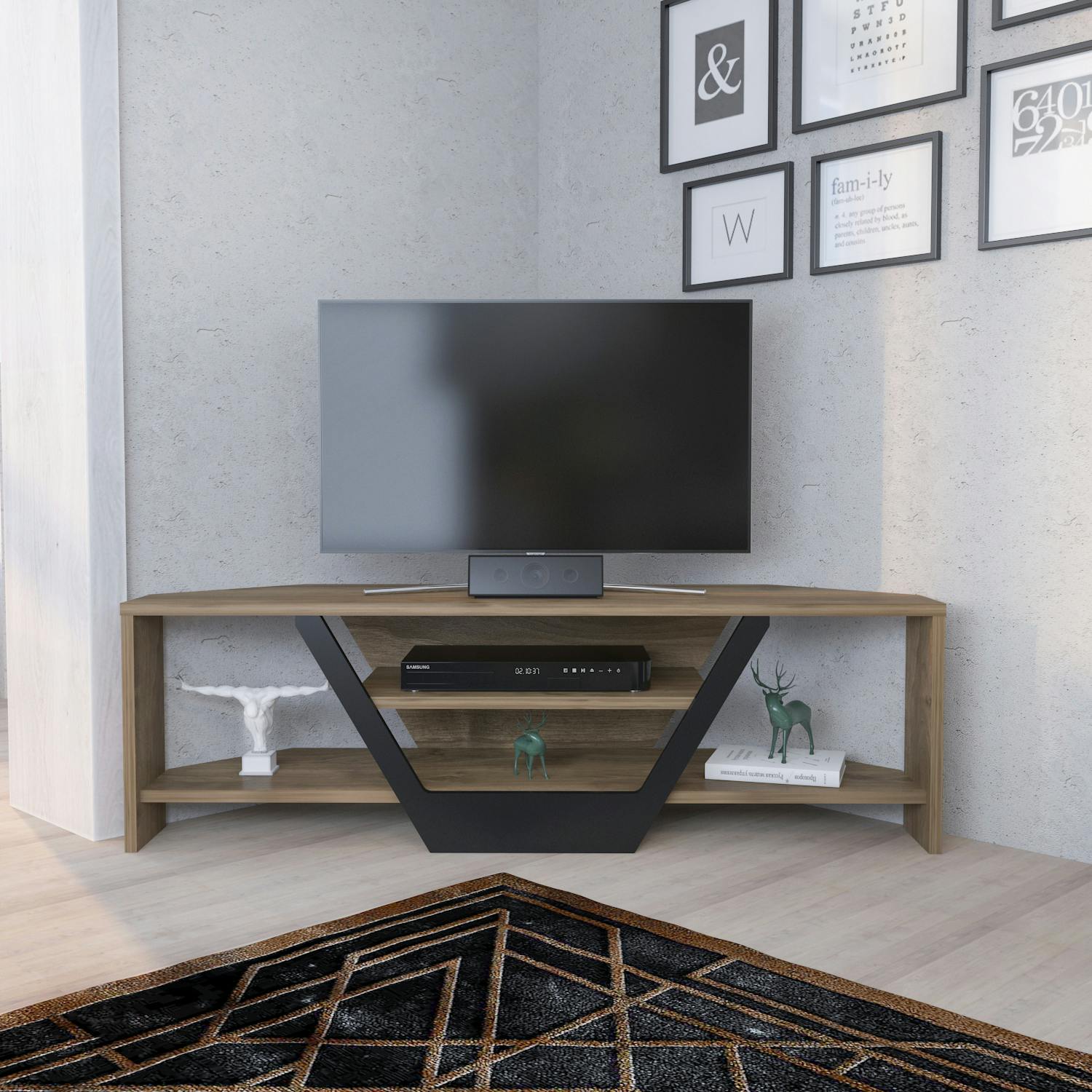 Rackhams Black Sares Modern Tv Stand Tv Cabinet For Tv's Up To 55" - Walnut