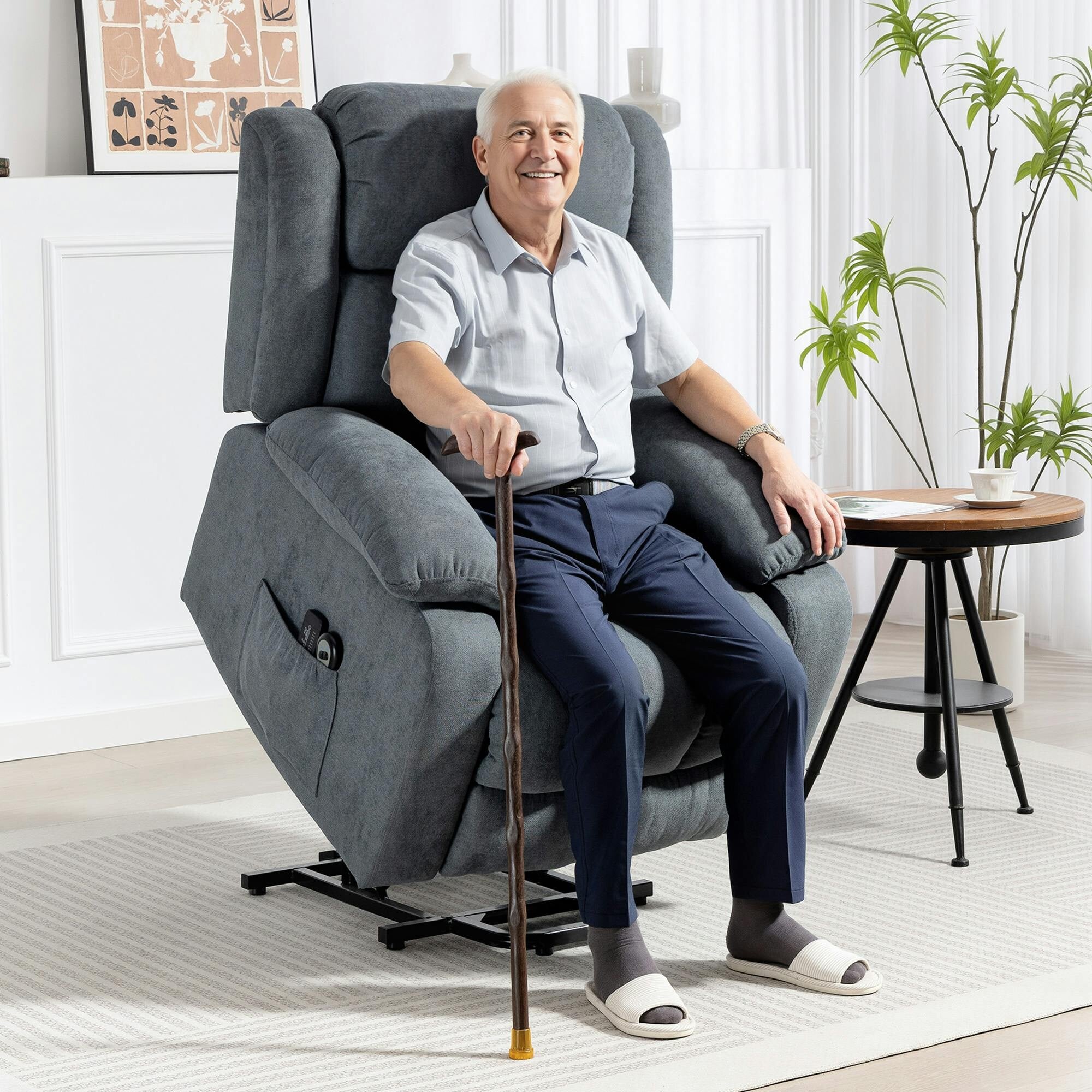HOMCOM Power Lift Recliner Chair, Lift Chair w/ Massage & Remote in Grey | Size: Armchair - Image 2