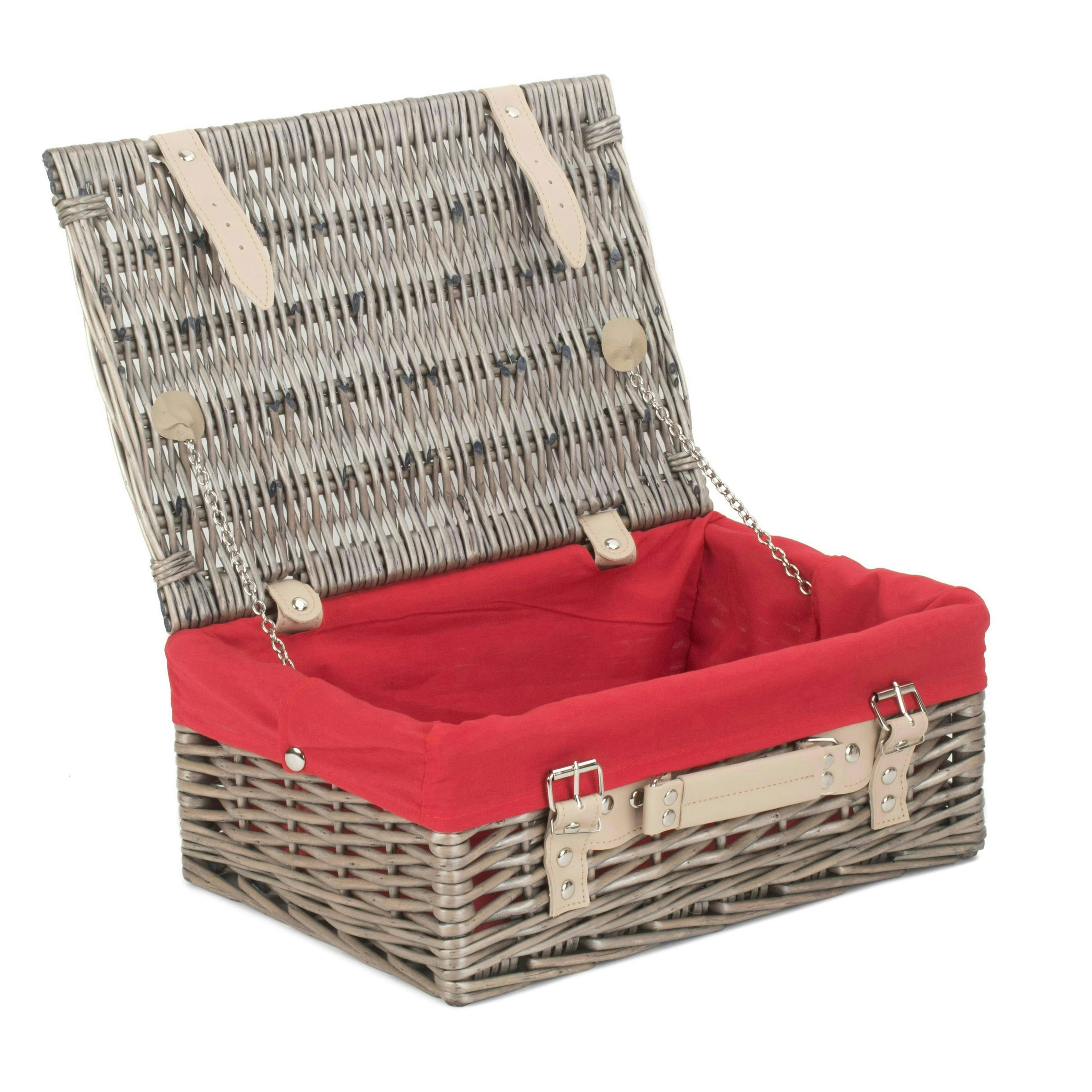 Red Hamper 36Cm Antique Wash Wicker Picnic Basket With Cotton Lining