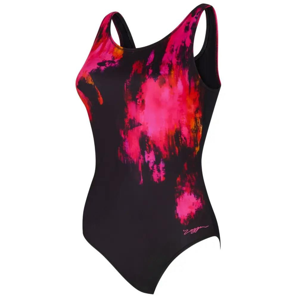 Zoggs Black/Pink Inferno Scoopback Swimsuit - Uk Size 10