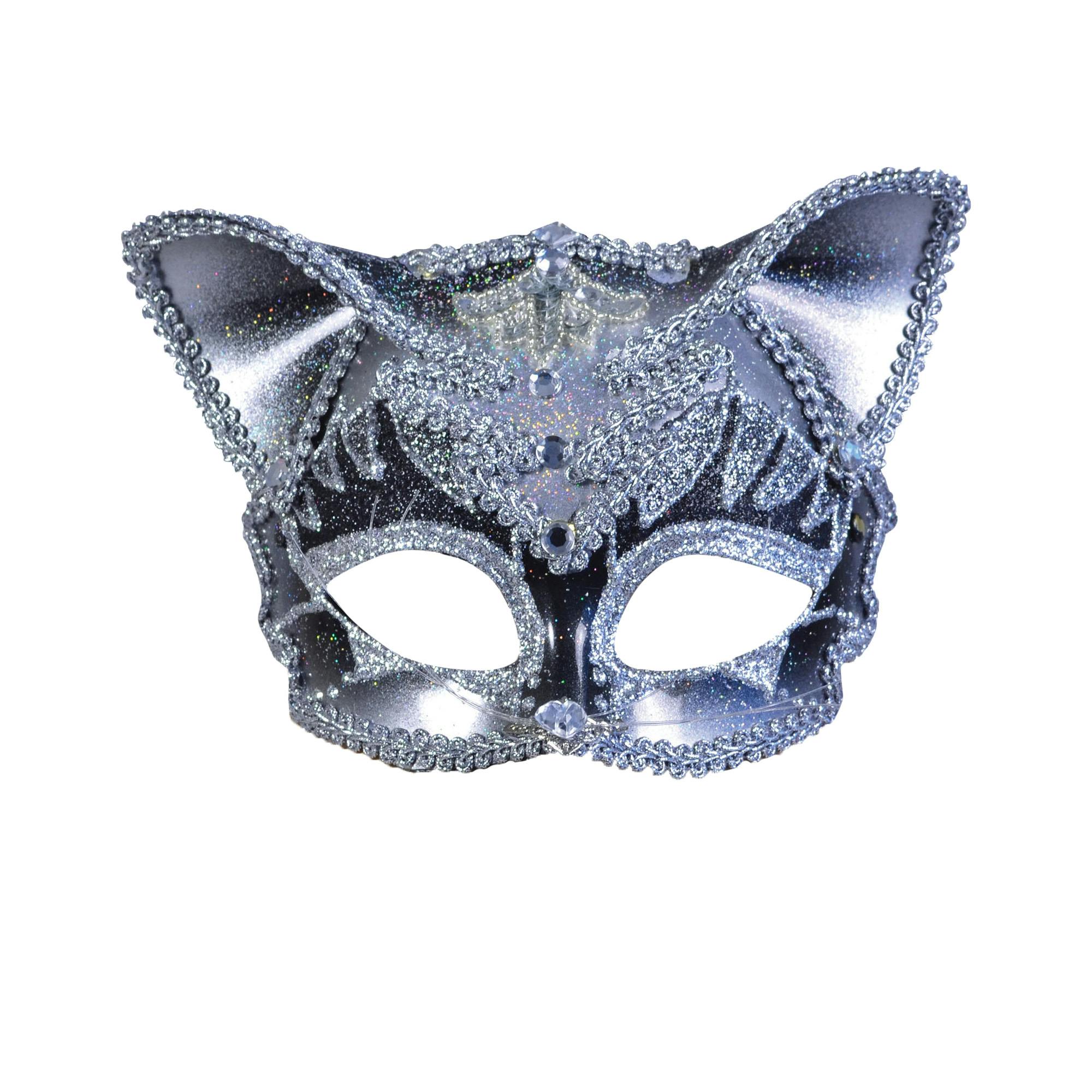Bristol Novelty Unisex Silver Adults Jewelled Cat Mask - One Size