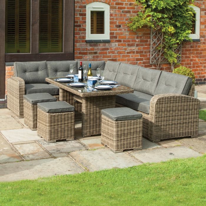 Rowlinson Natural Weave Rattan Corner Dining Set | Adjustable Height Table | 5 Piece