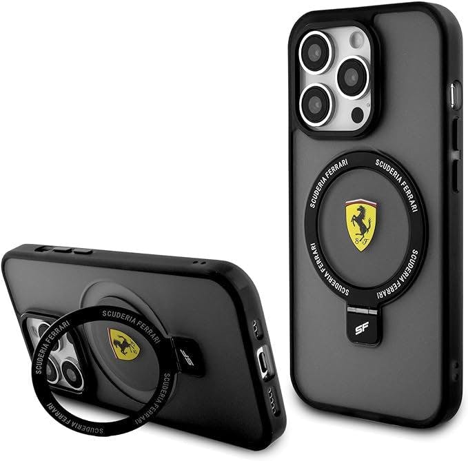 Ferrari Black Hardcase For Iphone 15 Pro 6.1" With Magsafe & Ring Stand - Fehmp15luscak