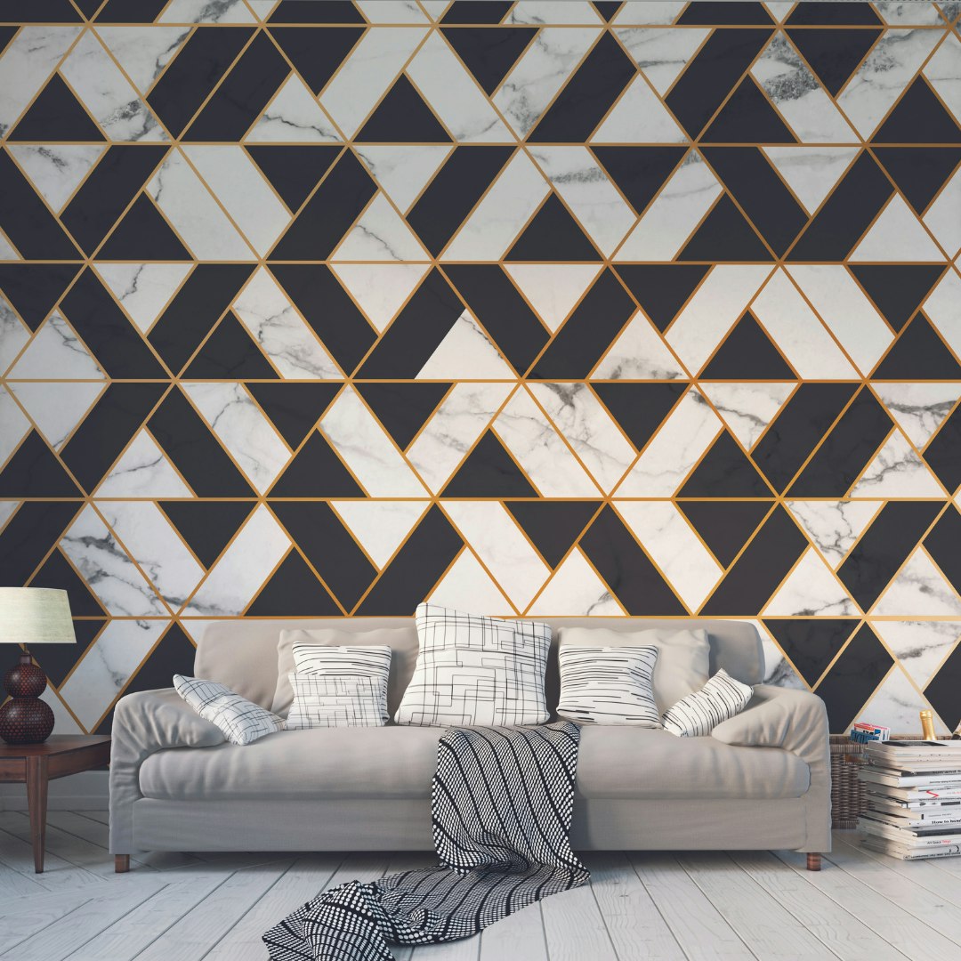 Origin Murals White Marbled Textured Geometric Wall Mural - Large - W350cm X H280cm