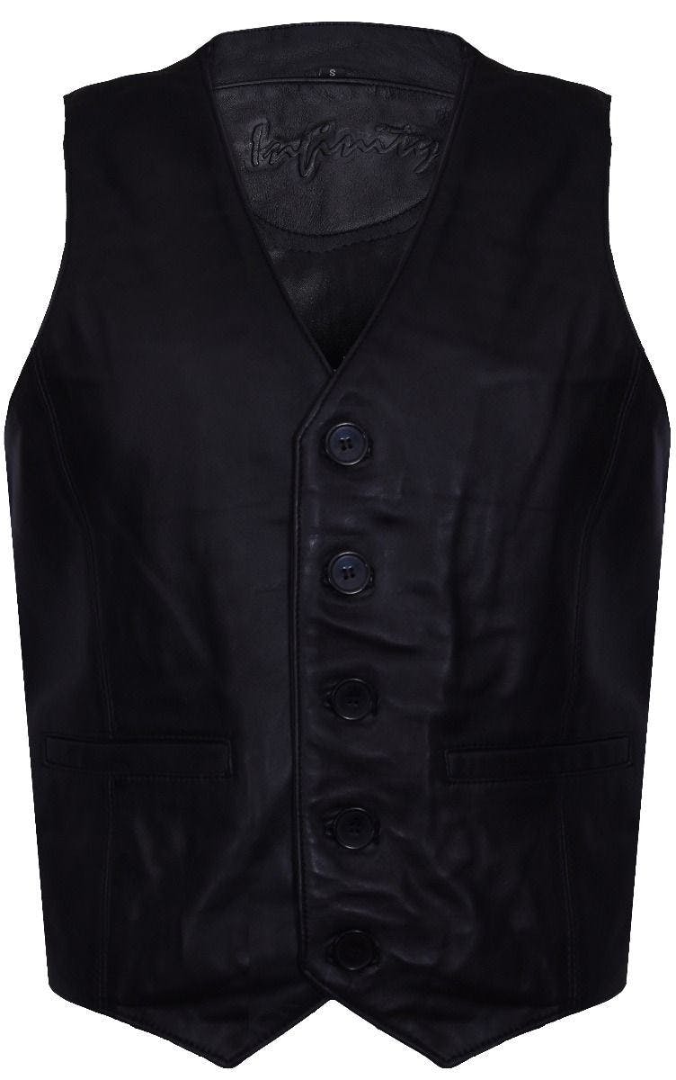 Infinity Leather Men's Black Leather Waistcoat Formal Traditional Gilet Vest - Uk 3XL | Eu 56 | Us 46