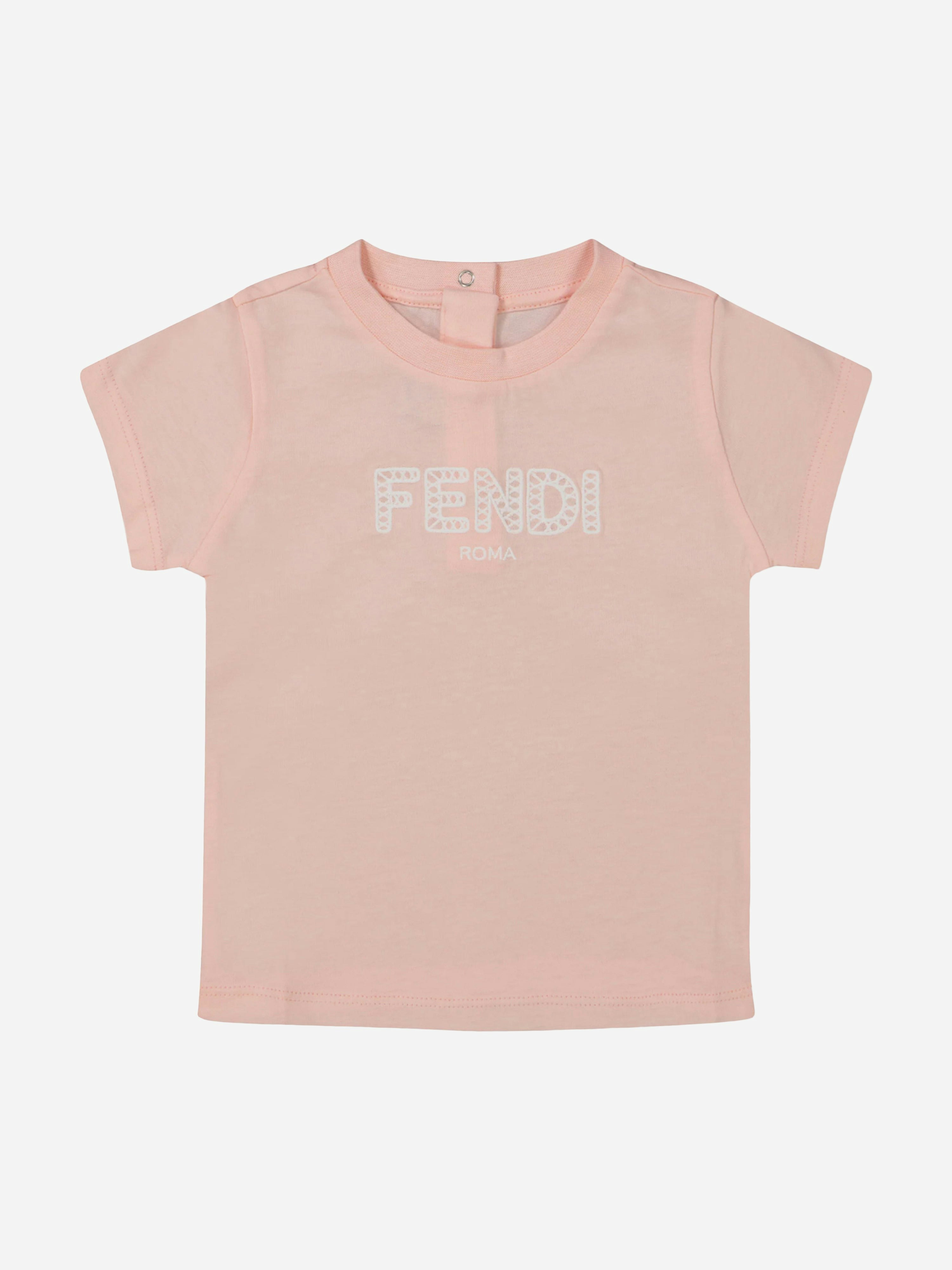 Fendi Kids Girls Pink Fendi Baby Logo T-Shirt In - 24 Mths