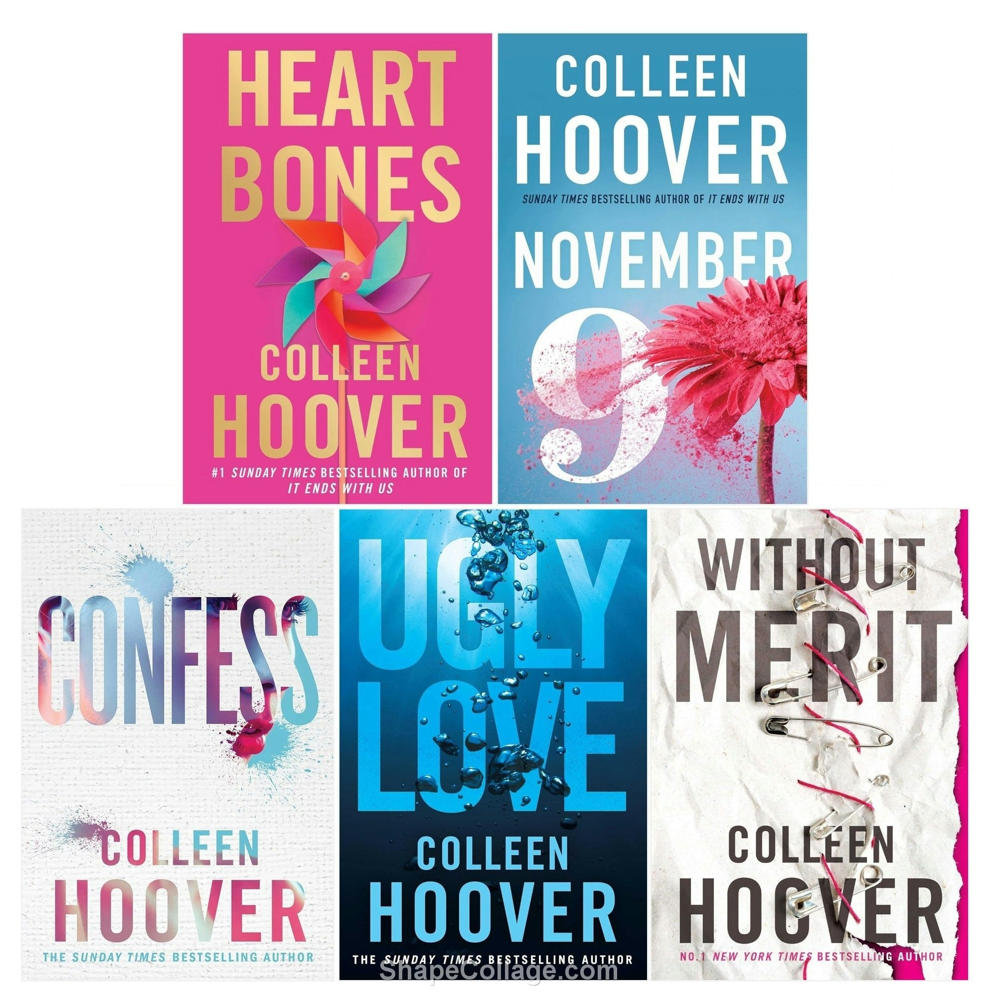 Various Publishers Colleen Hoover 5 Books Collection Set (November 9, Confess, Ugly Love, Heart Bones, Without Merit)