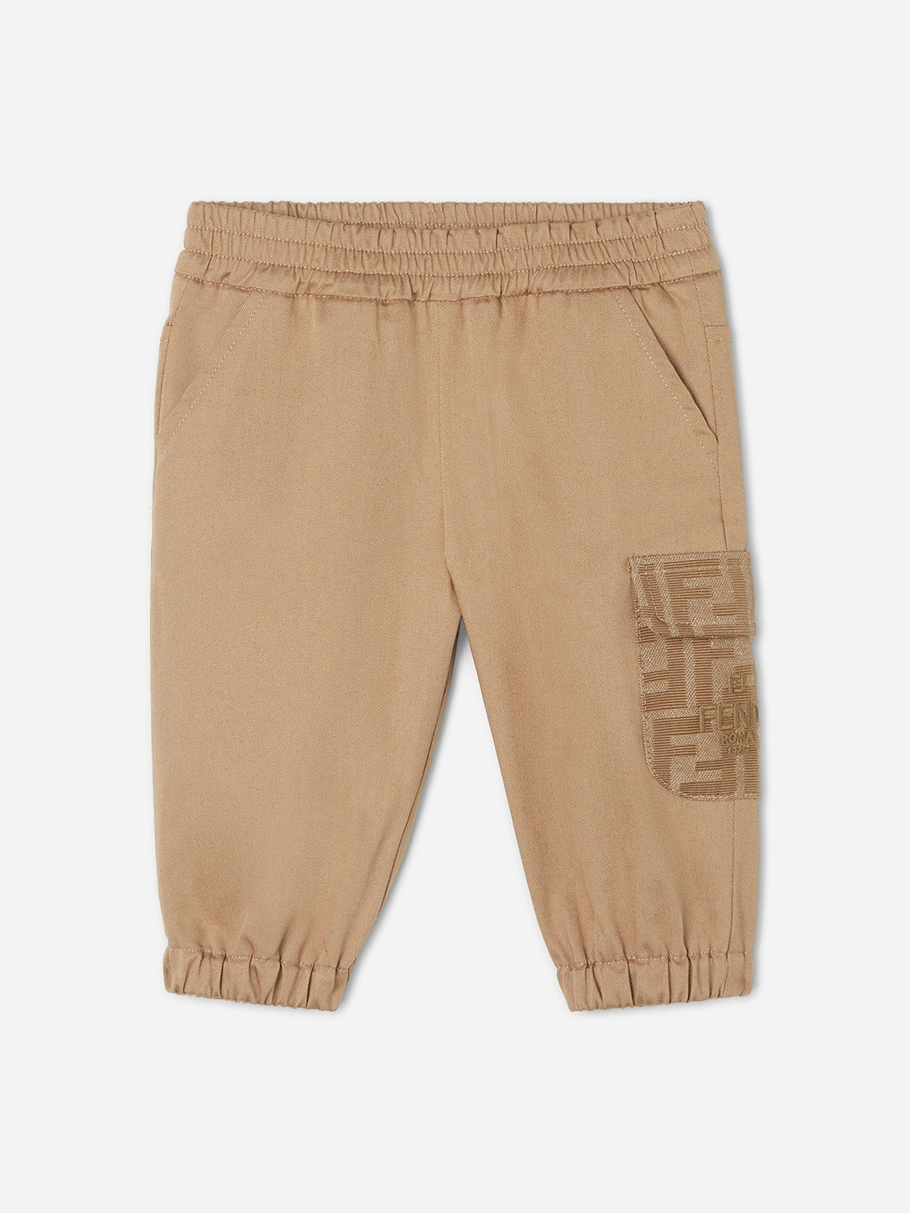 Fendi Kids Boys Beige Fendi Baby Ff Pocket Trousers In - 12 Mths