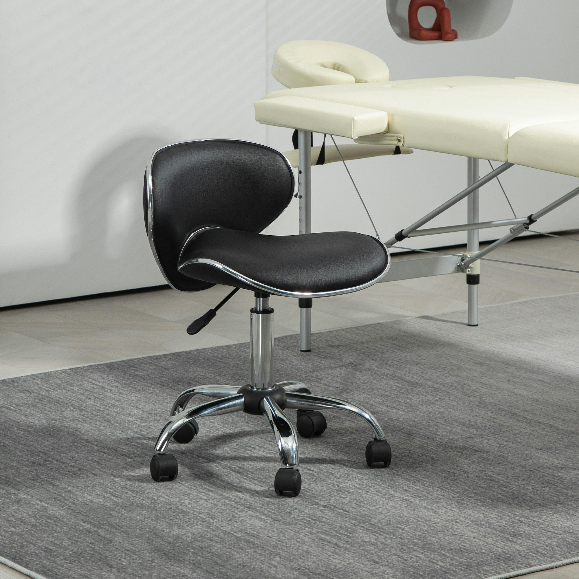 Homcom Black Office Chair Beauty Salon Rolling Technician Stool Chair - Pu, Sponge