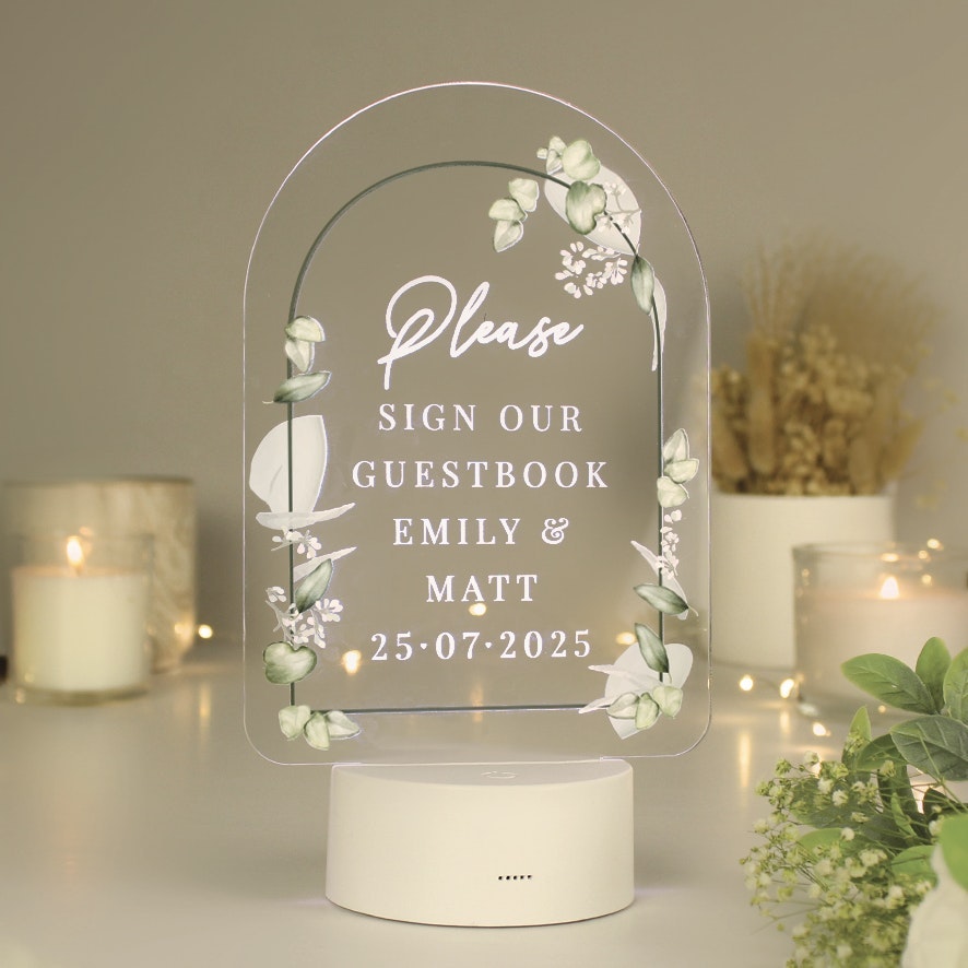 Personalised Memento Company Light Personalised Botanical Led Colour Changing Wedding Sign