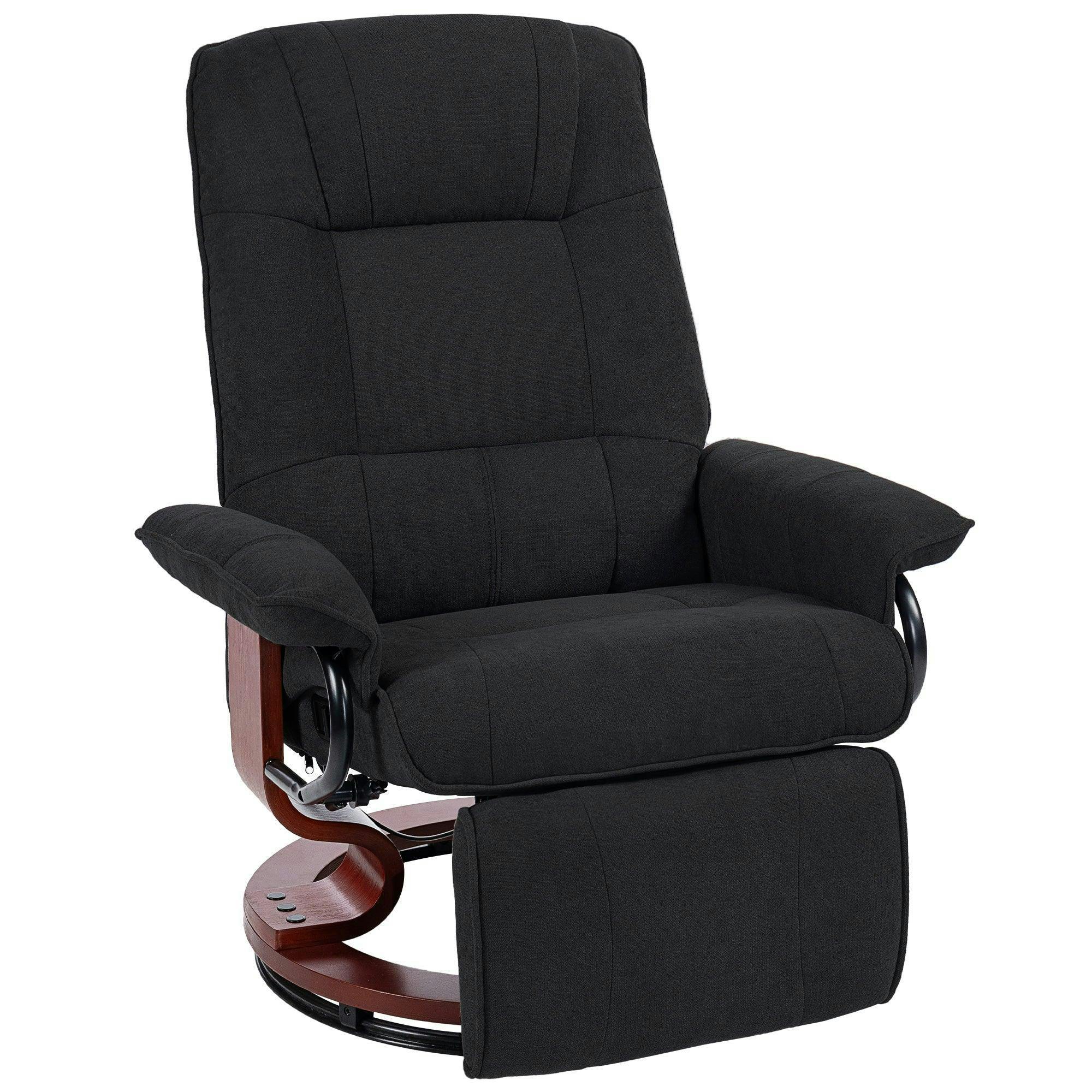 Rackhams Black Manual Recliner Swivel Reclining Chair With Footrest Armrests, - Wood Base - Image 4