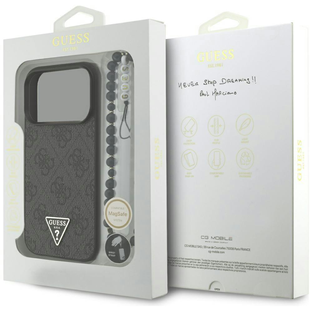Guess Black 4G Triangle Logo With Pearl Strap Magsafe Case For Iphone 17 Pro 6.3" - Guhmp17lp4tsdppsk