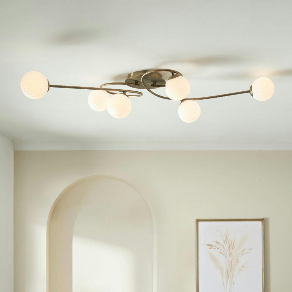 Rackhams Light Jaymie 6- Antique Brass Semi-Flush Ceiling