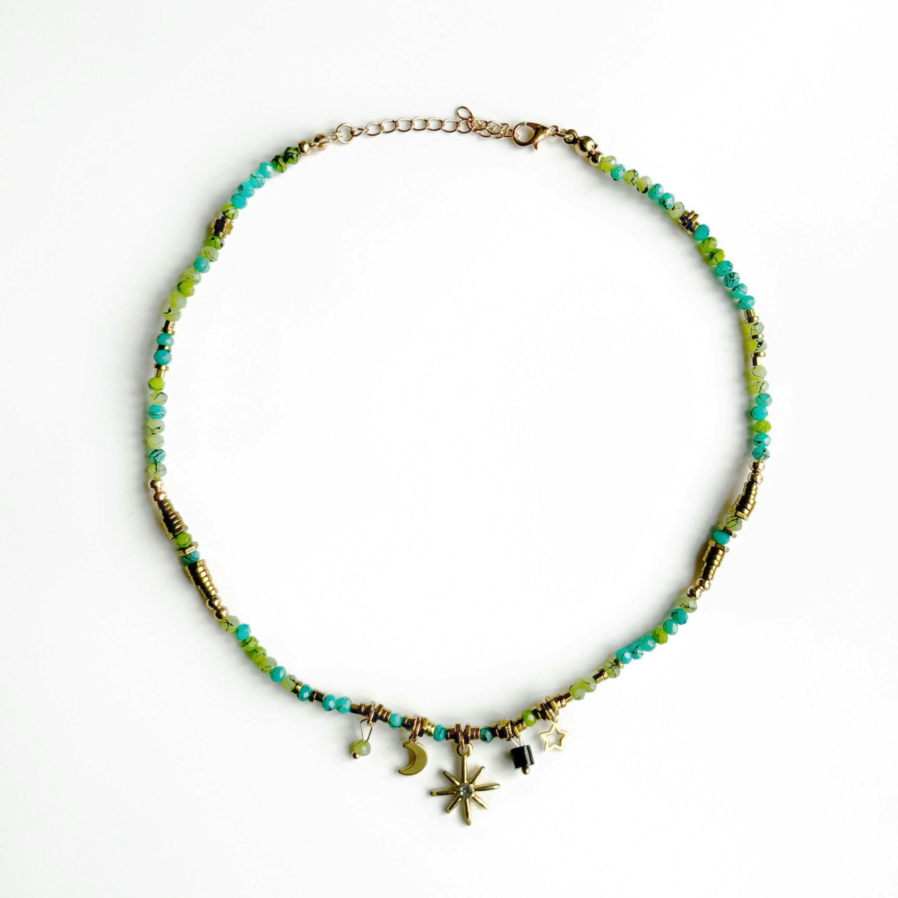 Luxe Tones Gold Gaia Aqua Beaded Necklace - Image 3