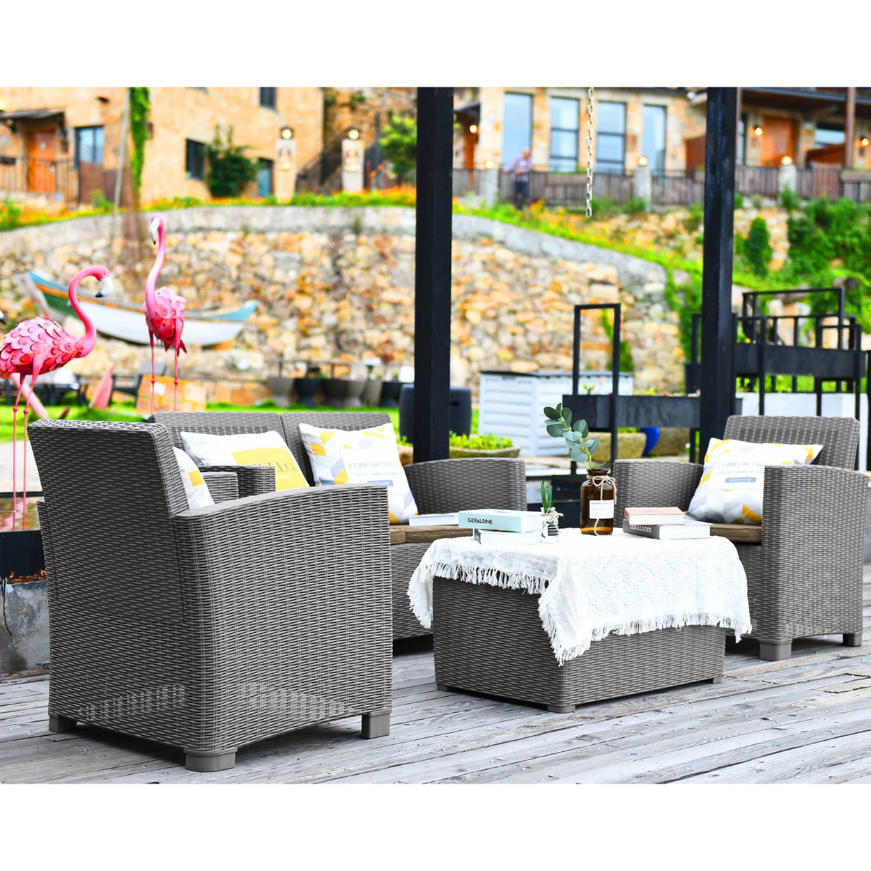 B&Q - Santana 4 Piece Pe Rattan 4-Seater With Cushions Garden Furniture And Coffee Table Set - Image 4