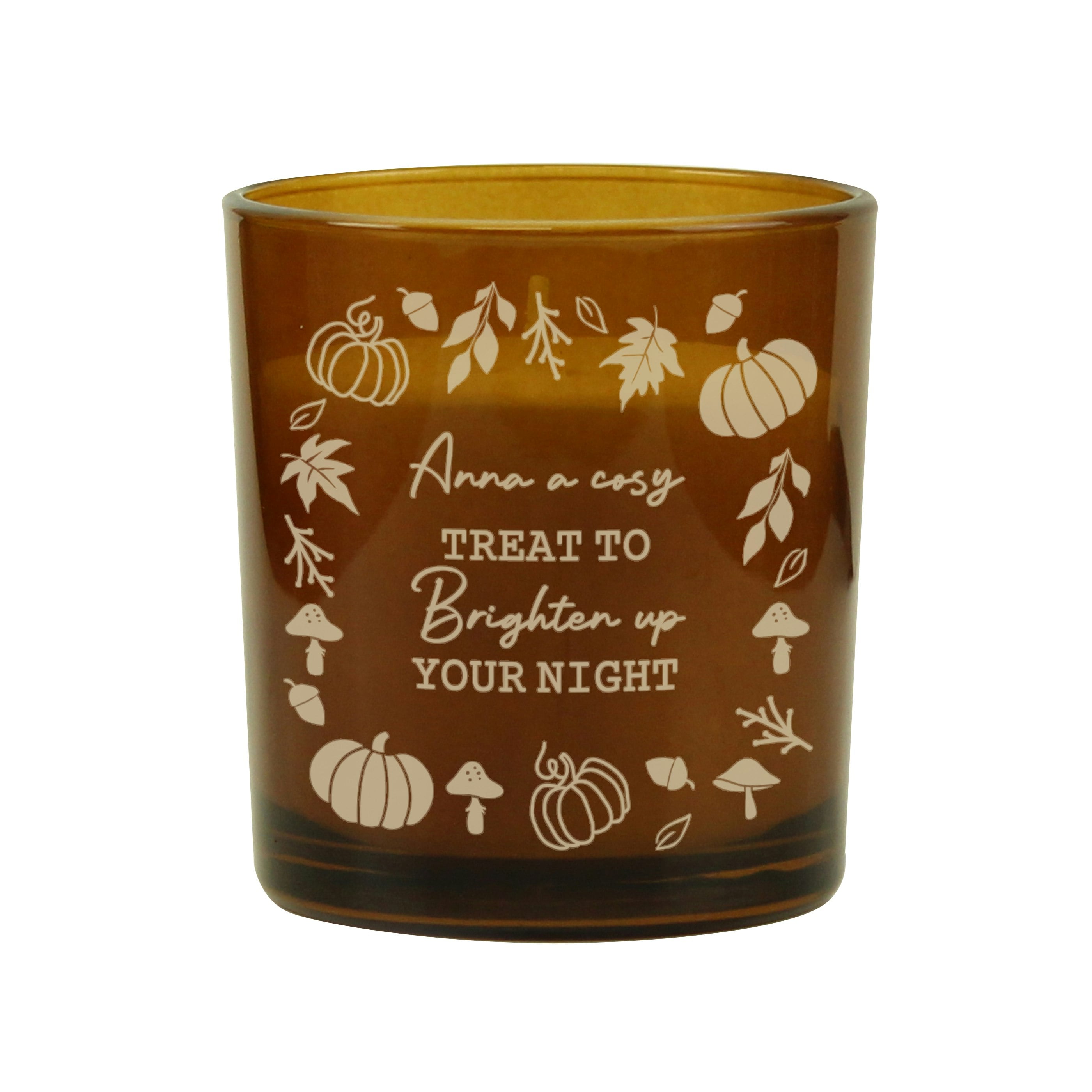 Rackhams Amber Personalised Pumpkins Glass Candle