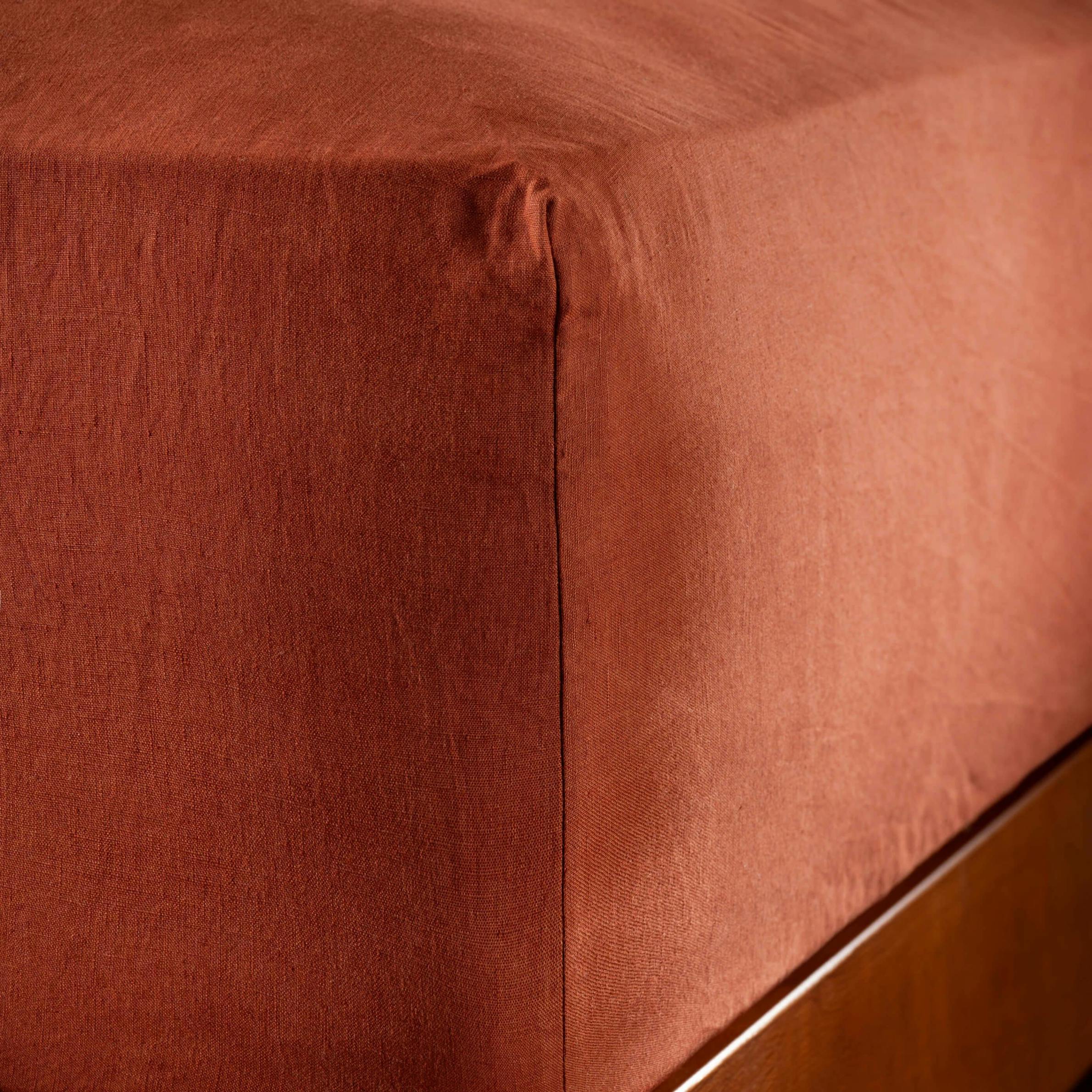Soak&Sleep Orange Burnt French Linen 40Cm Deep Fitted Sheets - King