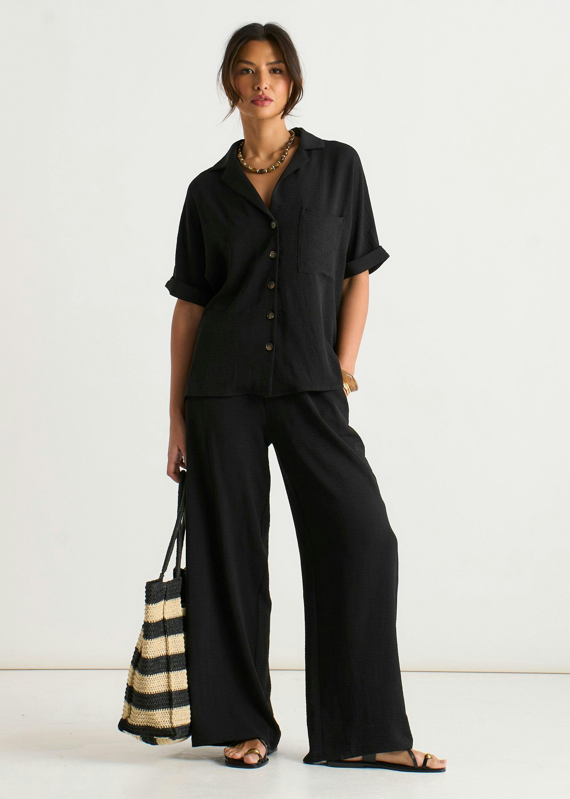 Gini London Black Air Flow Oversized Shirt Top - S-M (Uk 8-10/Us 4-6/Eu 36-38)