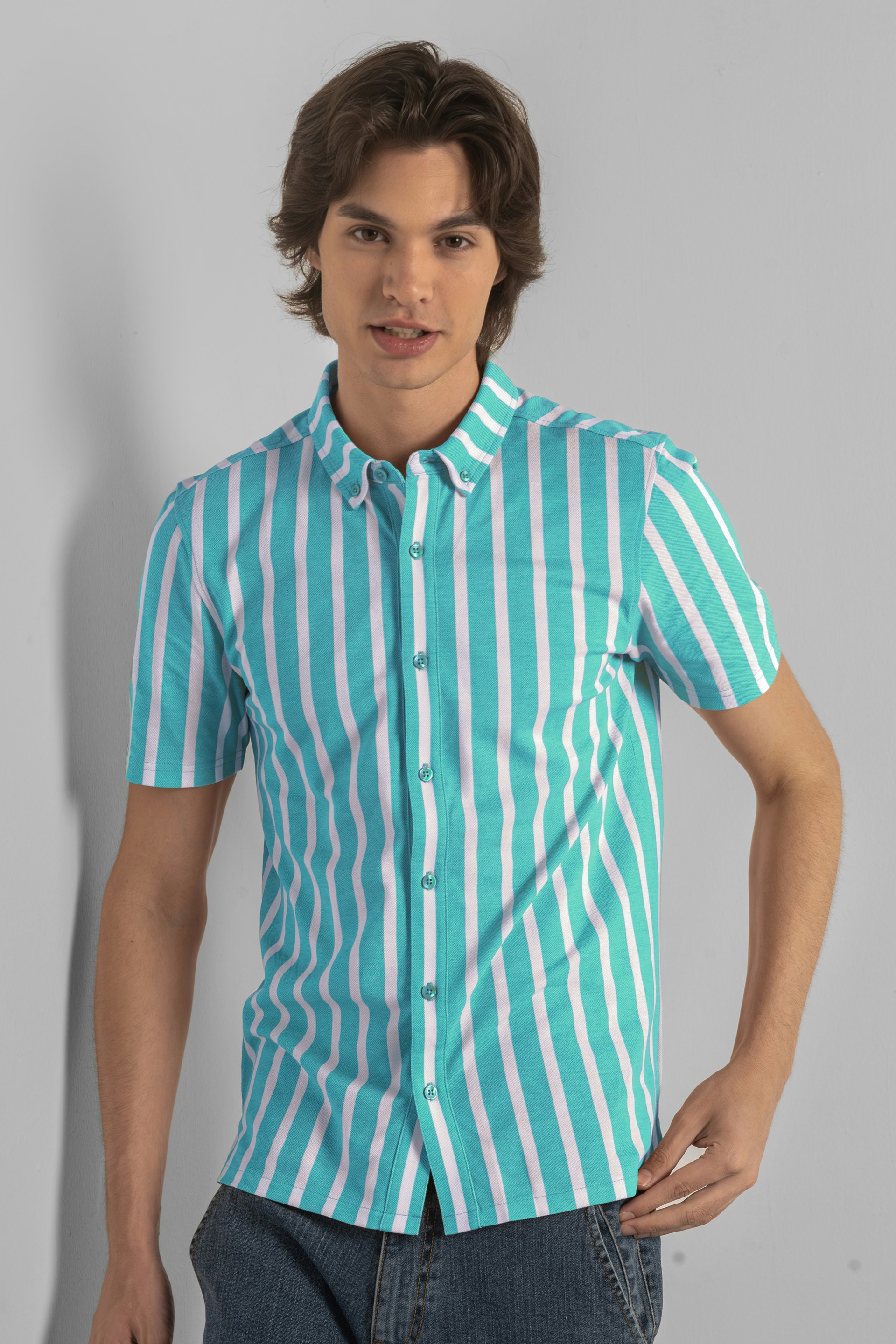 Enorsia Men's Short Sleeve Stripe Jersey Shirt - Xxl - Sky - 100% Cotton