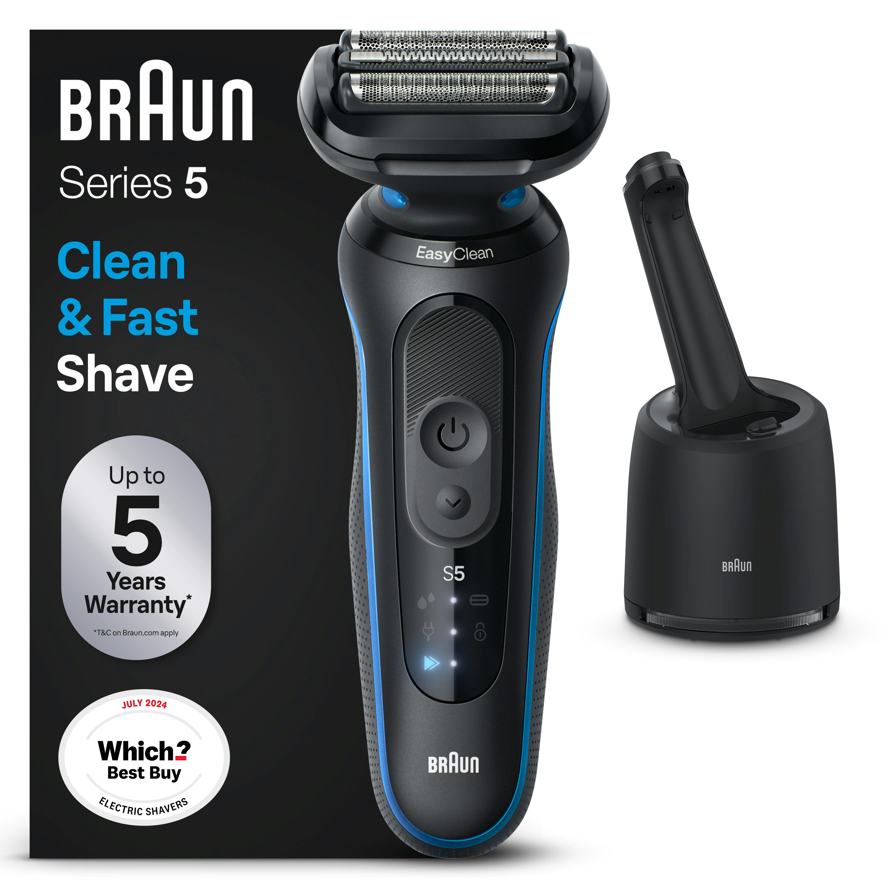 Braun Men's Black Series 5 52-B7000cc Electric Shaver, With Smartcare Center, Easyclick Attachts