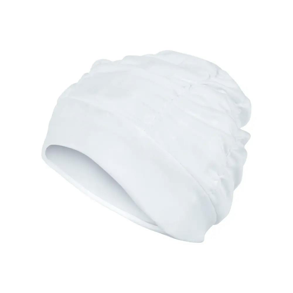 Fashy White Pleated Fabric Swim Cap